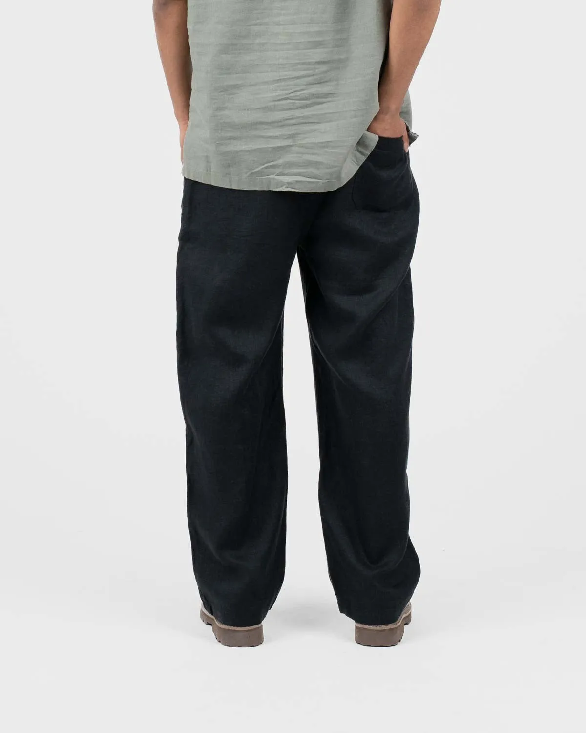 Baggy 100% Linen Pants Black