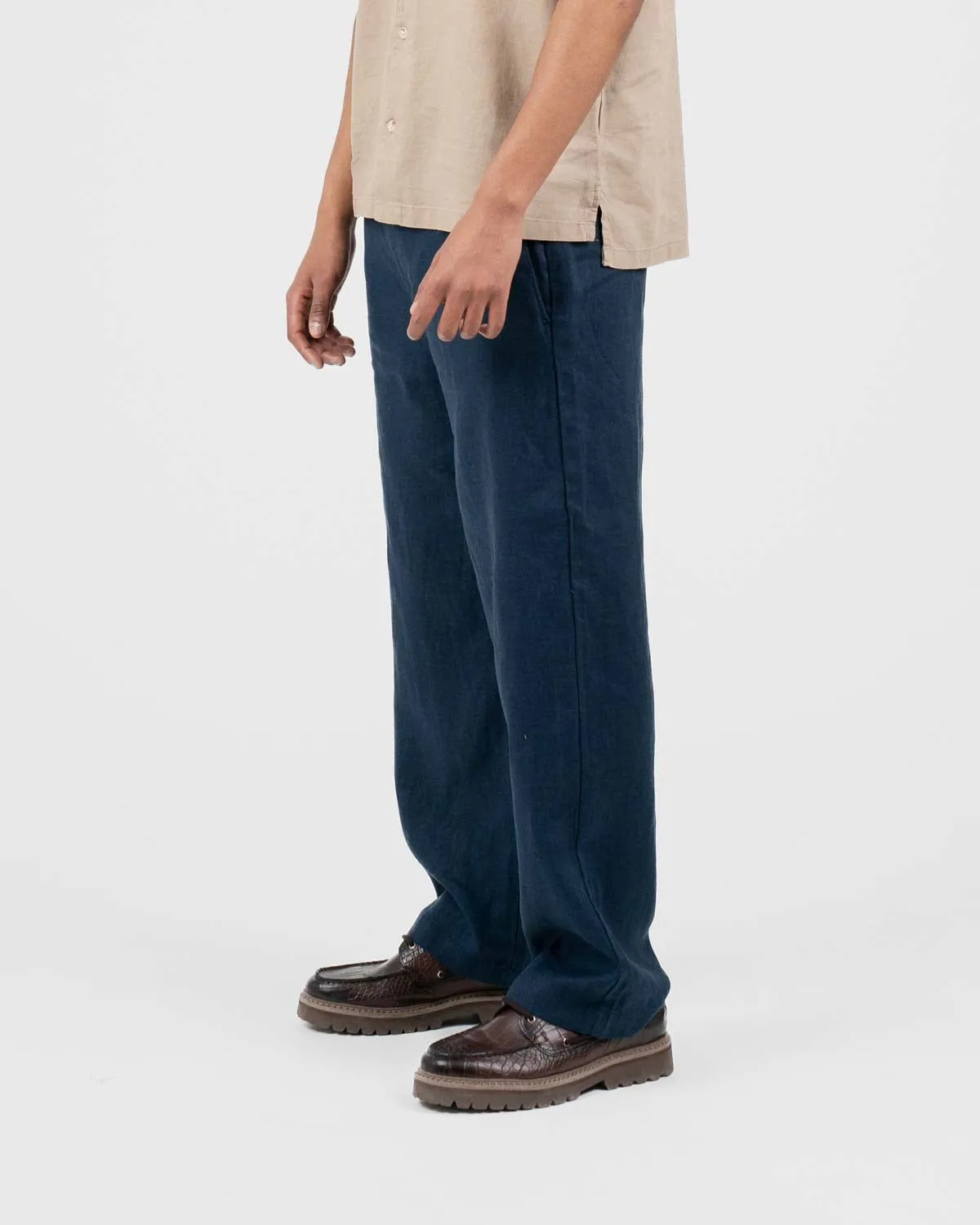 Baggy 100% Linen Pants Navy