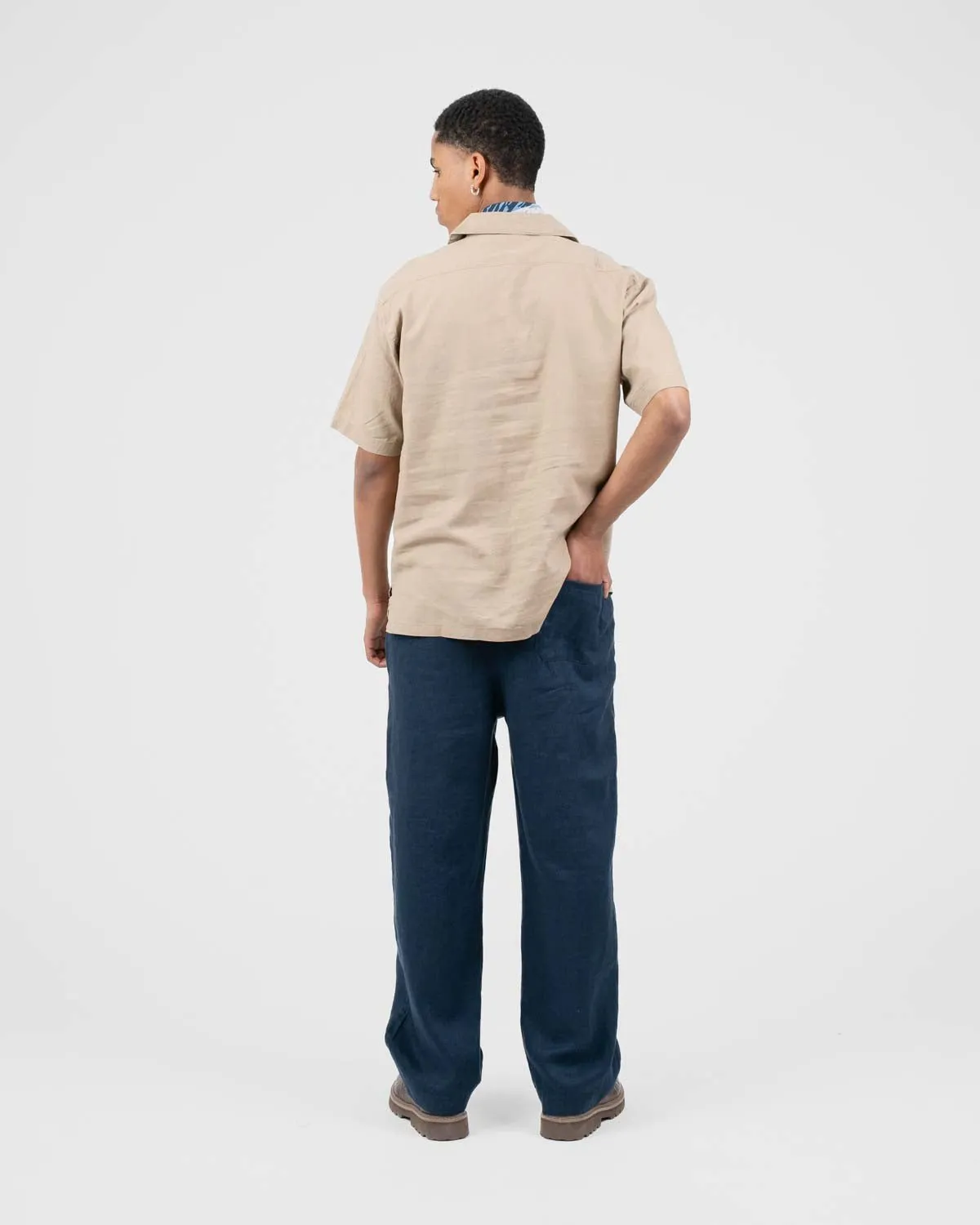 Baggy 100% Linen Pants Navy