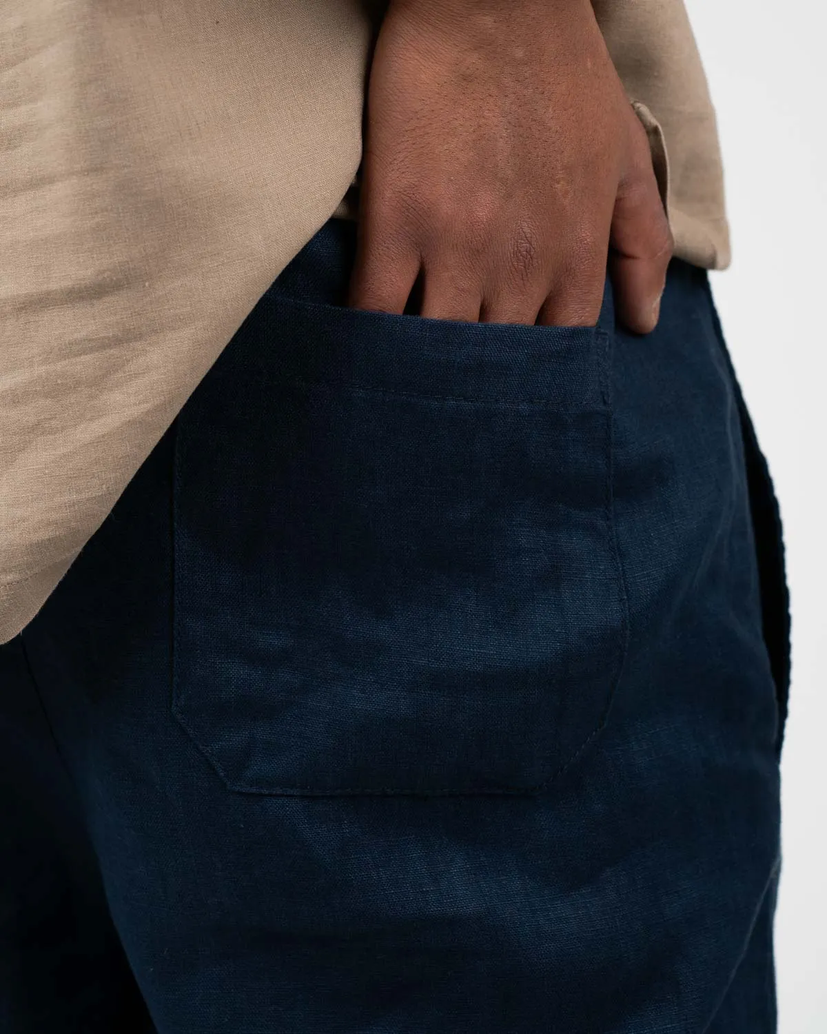 Baggy 100% Linen Pants Navy