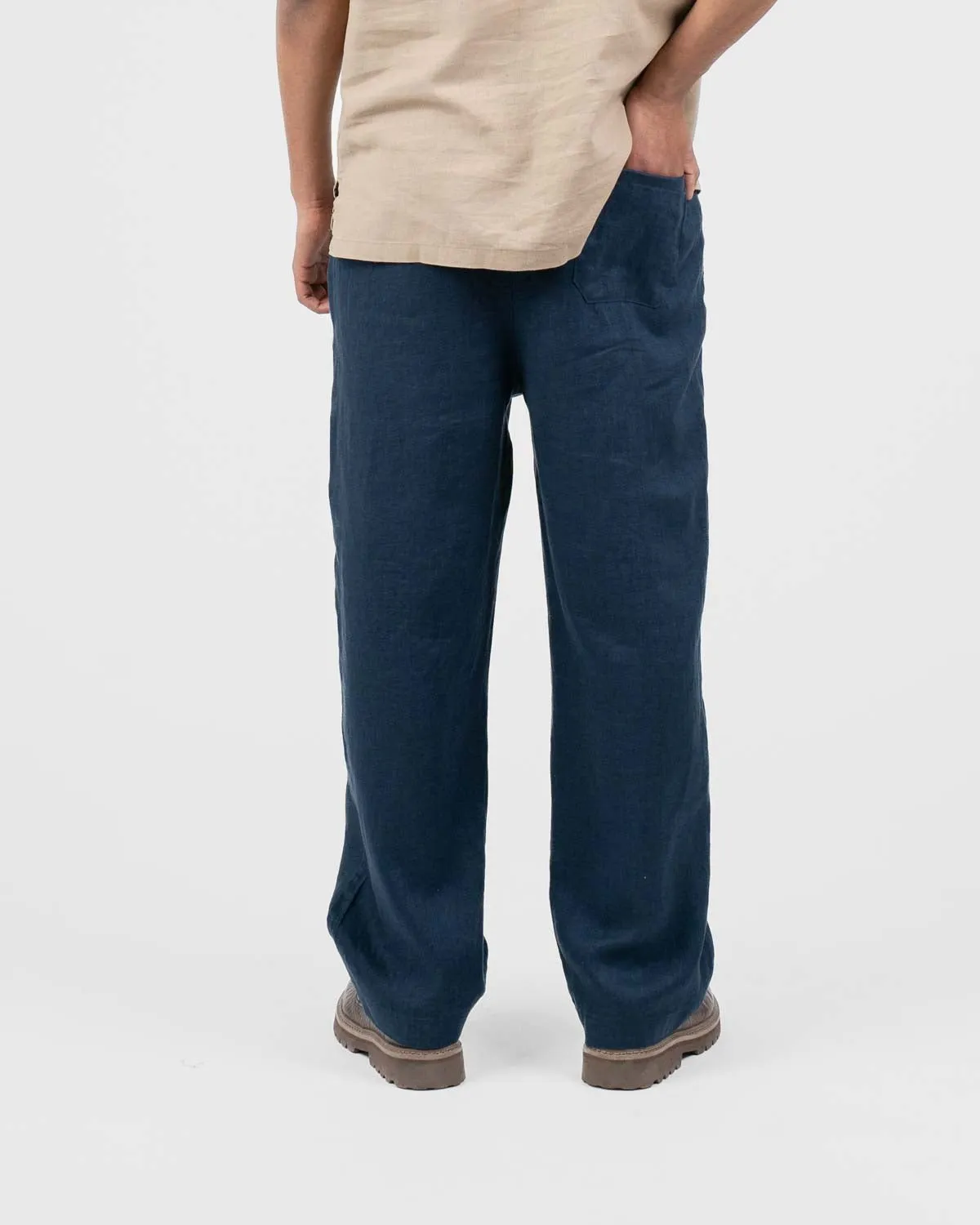 Baggy 100% Linen Pants Navy