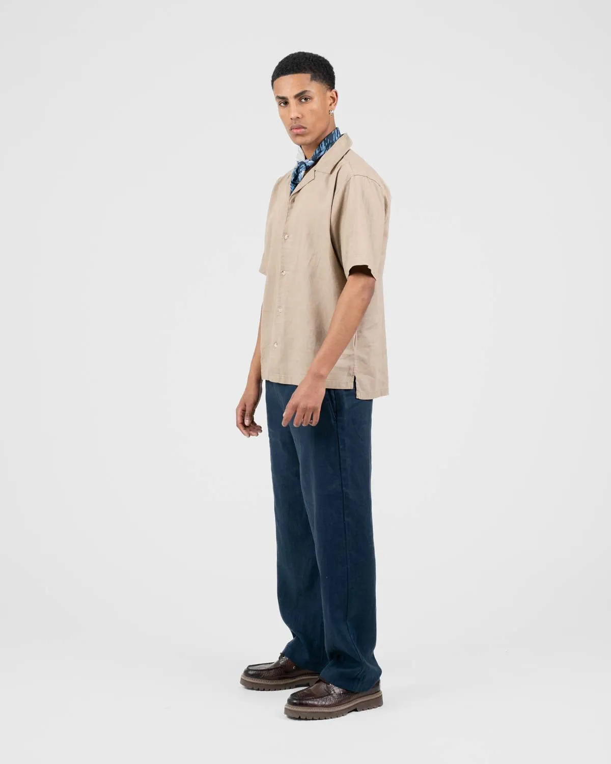 Baggy 100% Linen Pants Navy