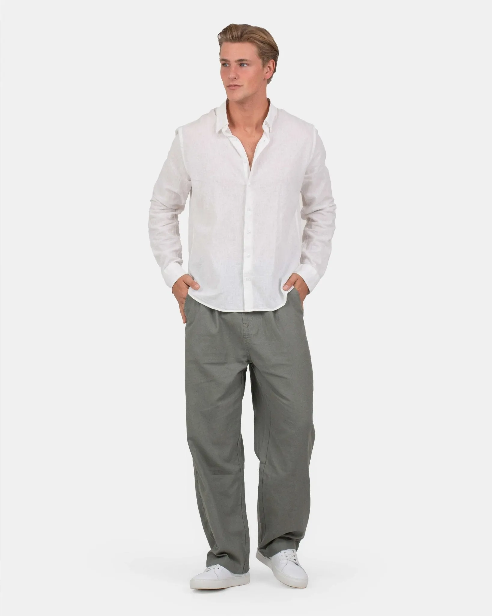 Baggy Linen Pants Army