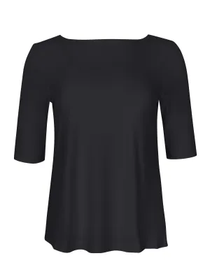 Bamboo Boat Neck Mid Sleeve Tee - Black