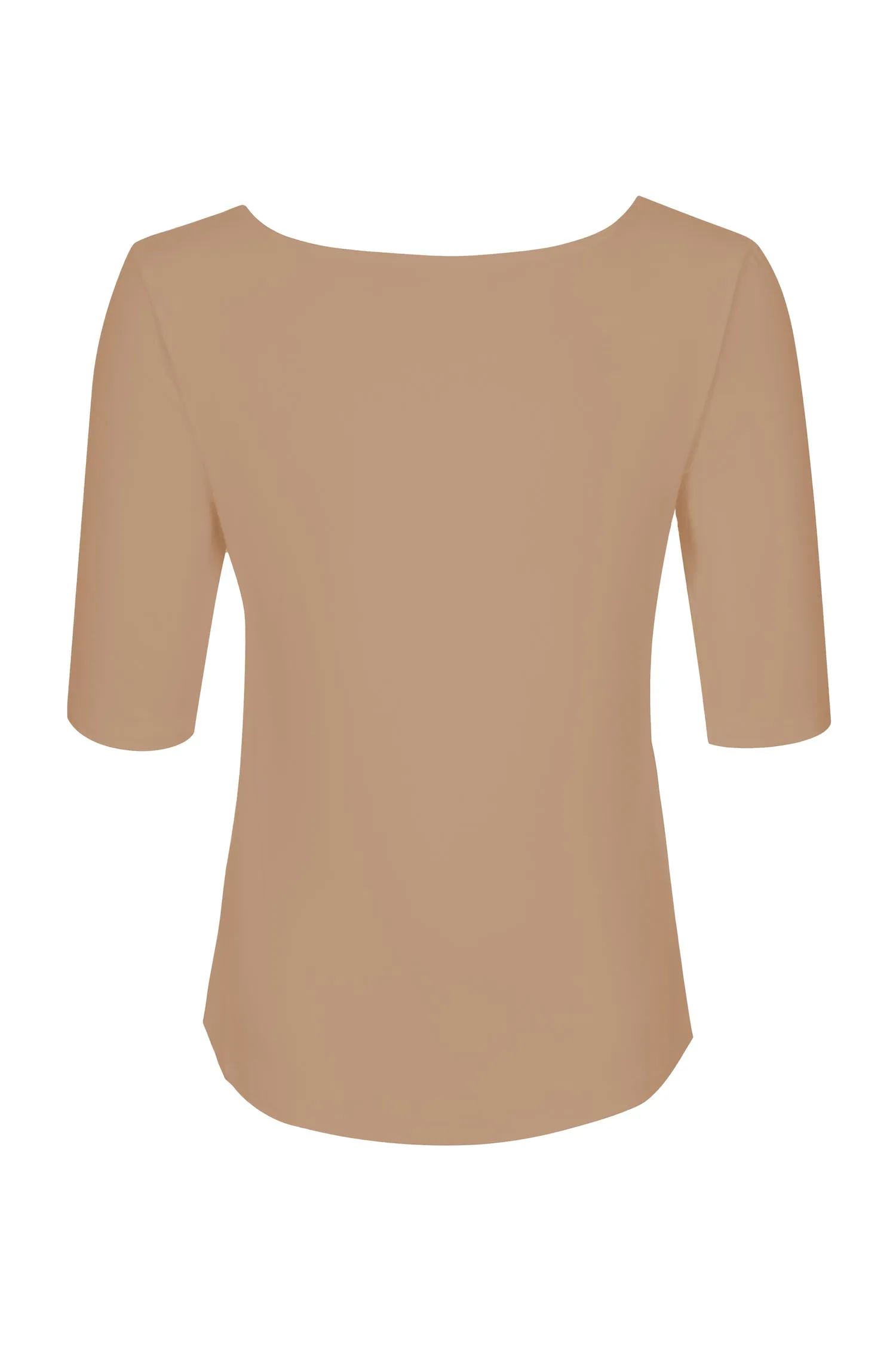 Bamboo Boat Neck Mid Sleeve Tee - Caramel