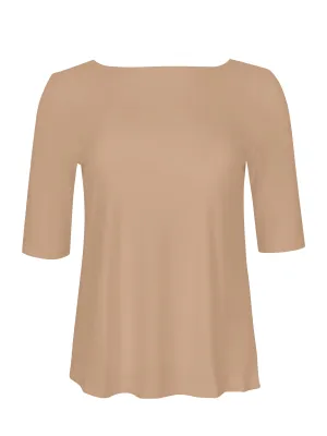 Bamboo Boat Neck Mid Sleeve Tee - Caramel