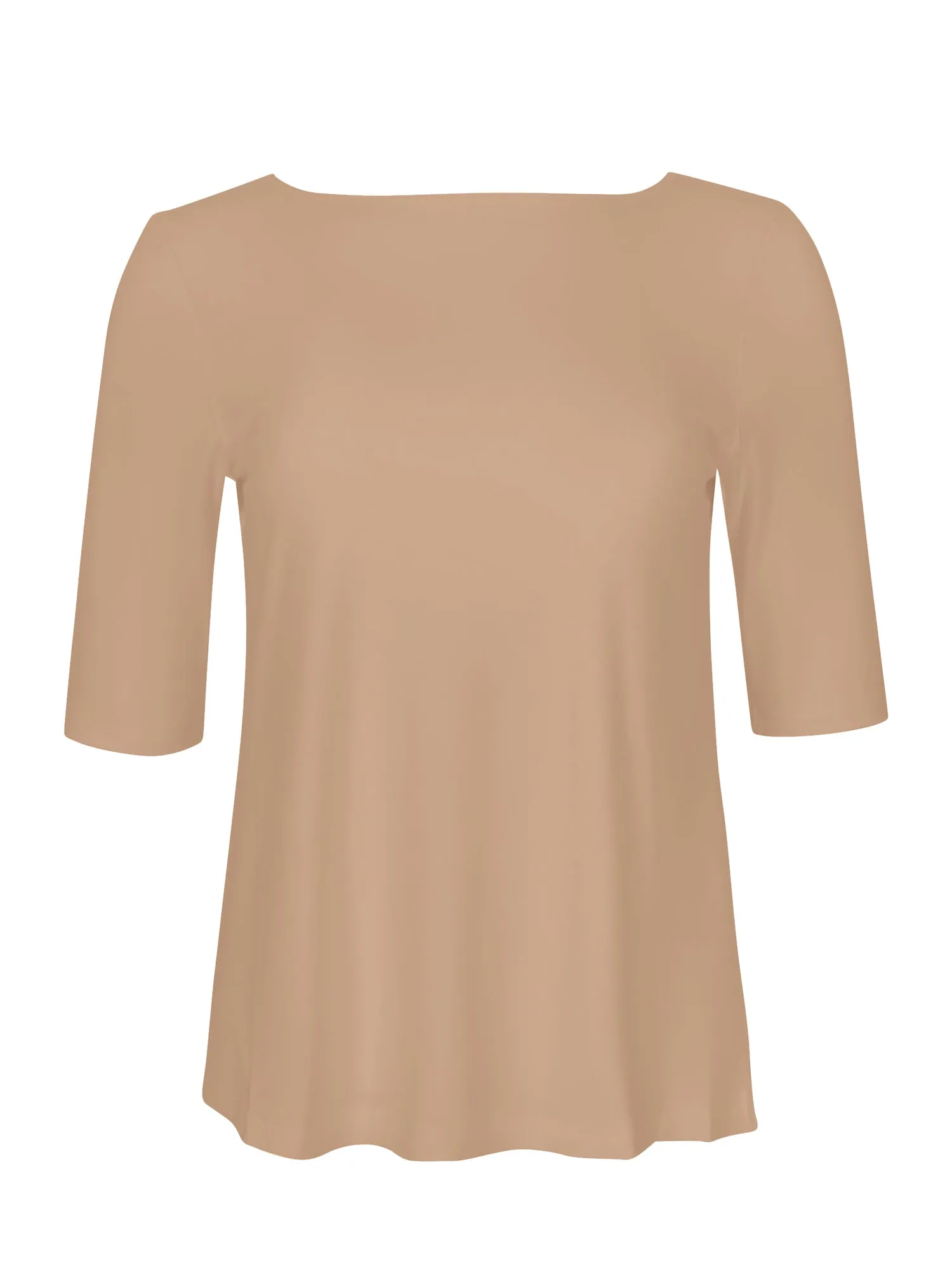 Bamboo Boat Neck Mid Sleeve Tee - Caramel