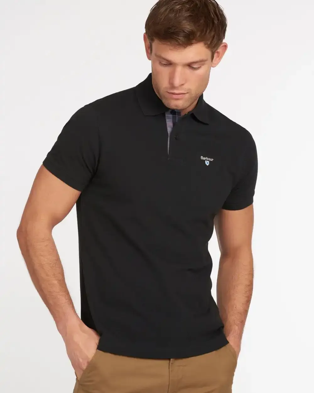 Barbour Mens Tartan Pique Polo Shirt Black