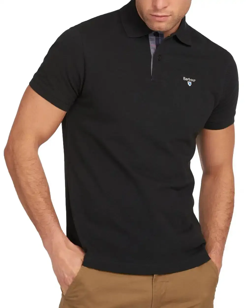 Barbour Mens Tartan Pique Polo Shirt Black