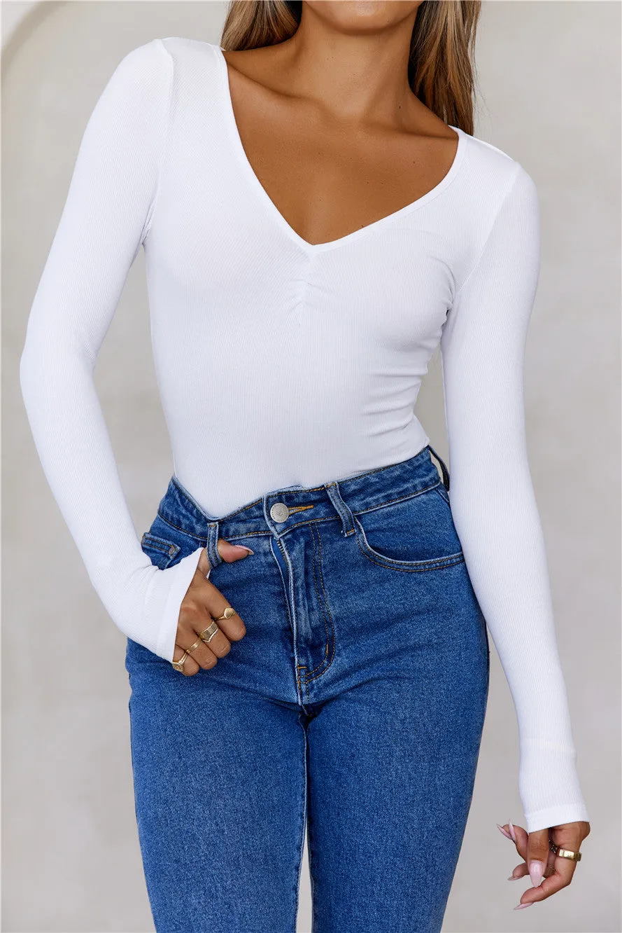 BASE The Flatter Me Long Sleeve Ribbed Bodysuit White