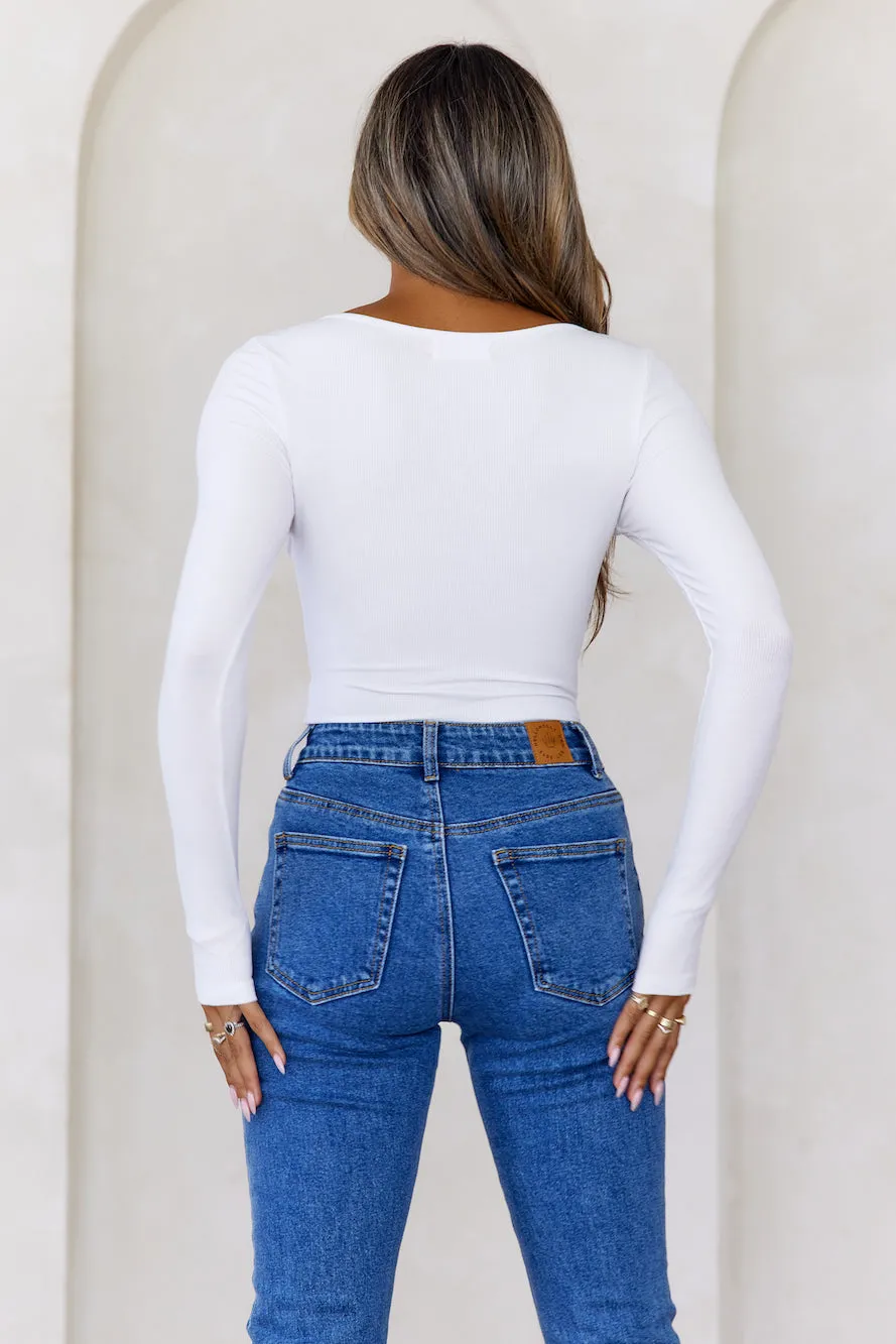 BASE The Flatter Me Long Sleeve Ribbed Bodysuit White