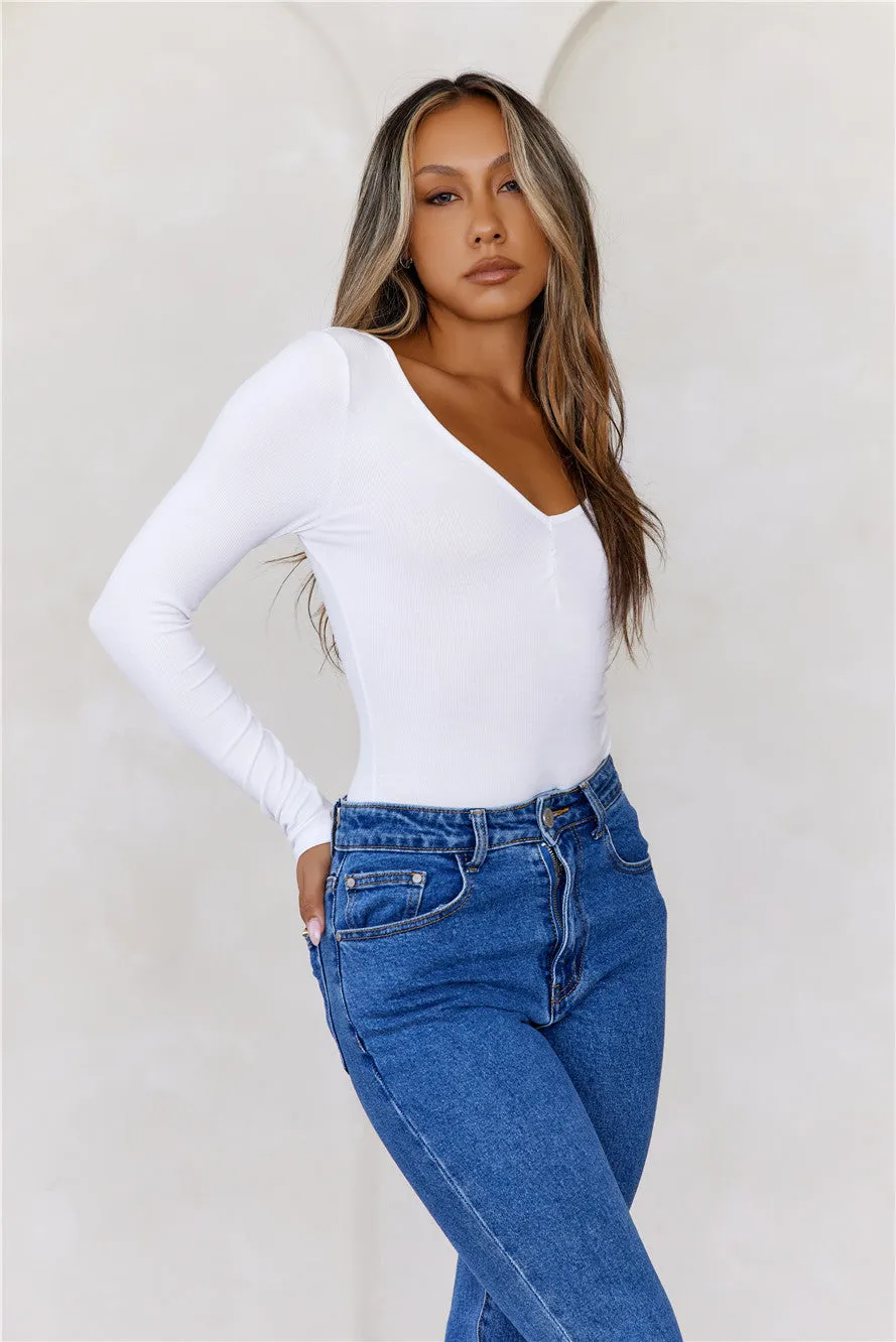 BASE The Flatter Me Long Sleeve Ribbed Bodysuit White
