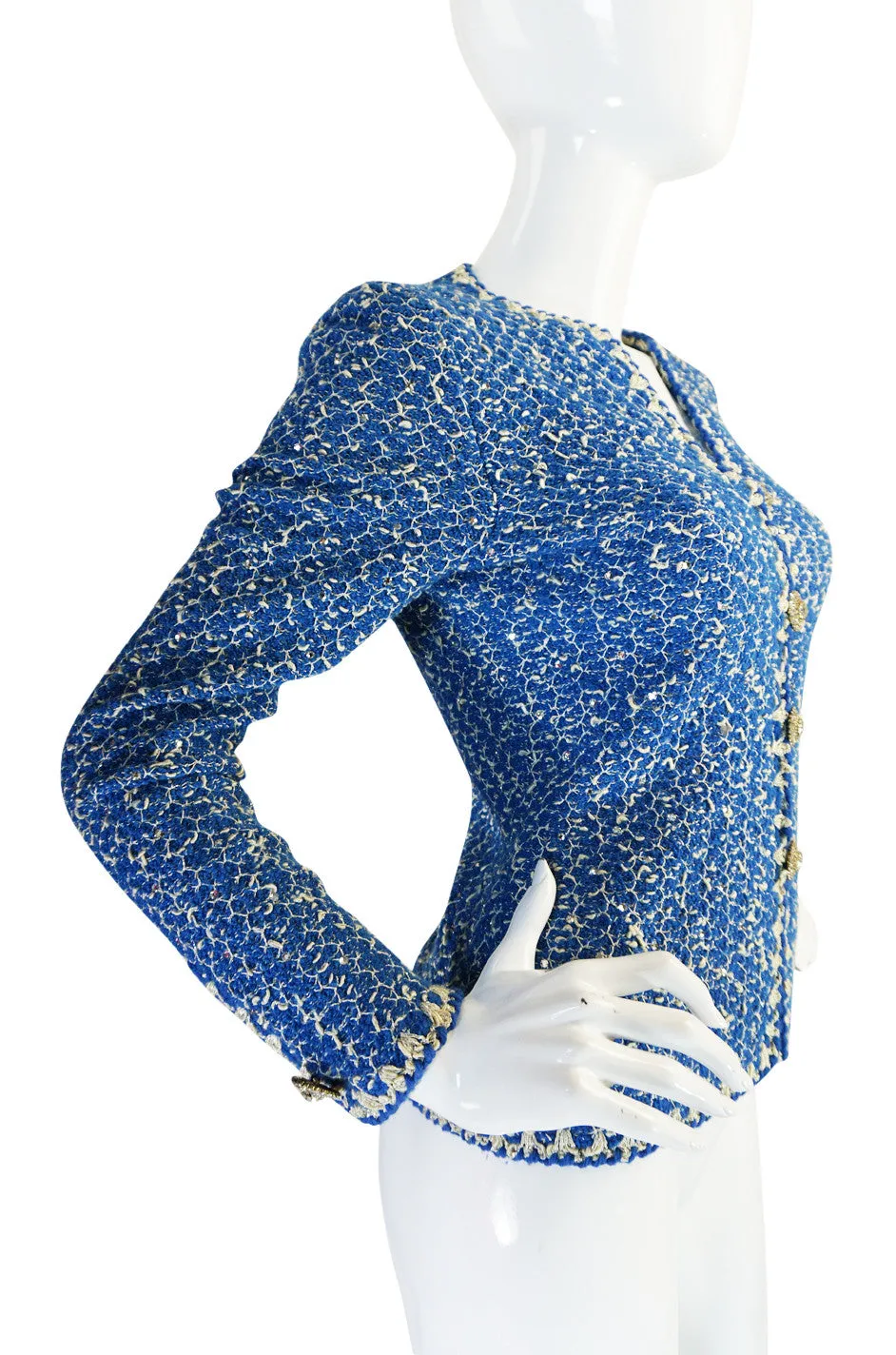 Beautiful 1960s Blue and Silver Knit Adolfo Knit Jacket
