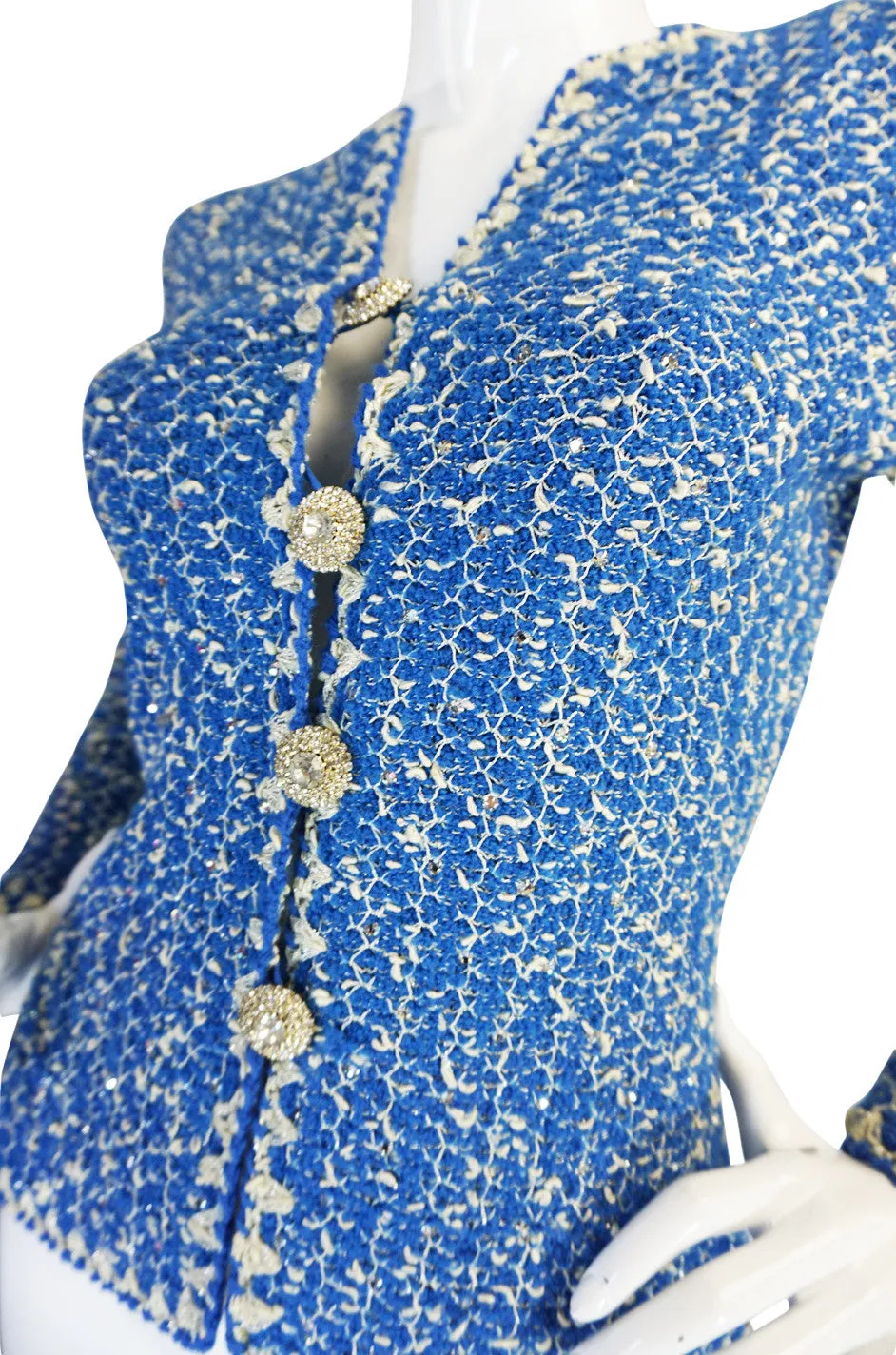 Beautiful 1960s Blue and Silver Knit Adolfo Knit Jacket