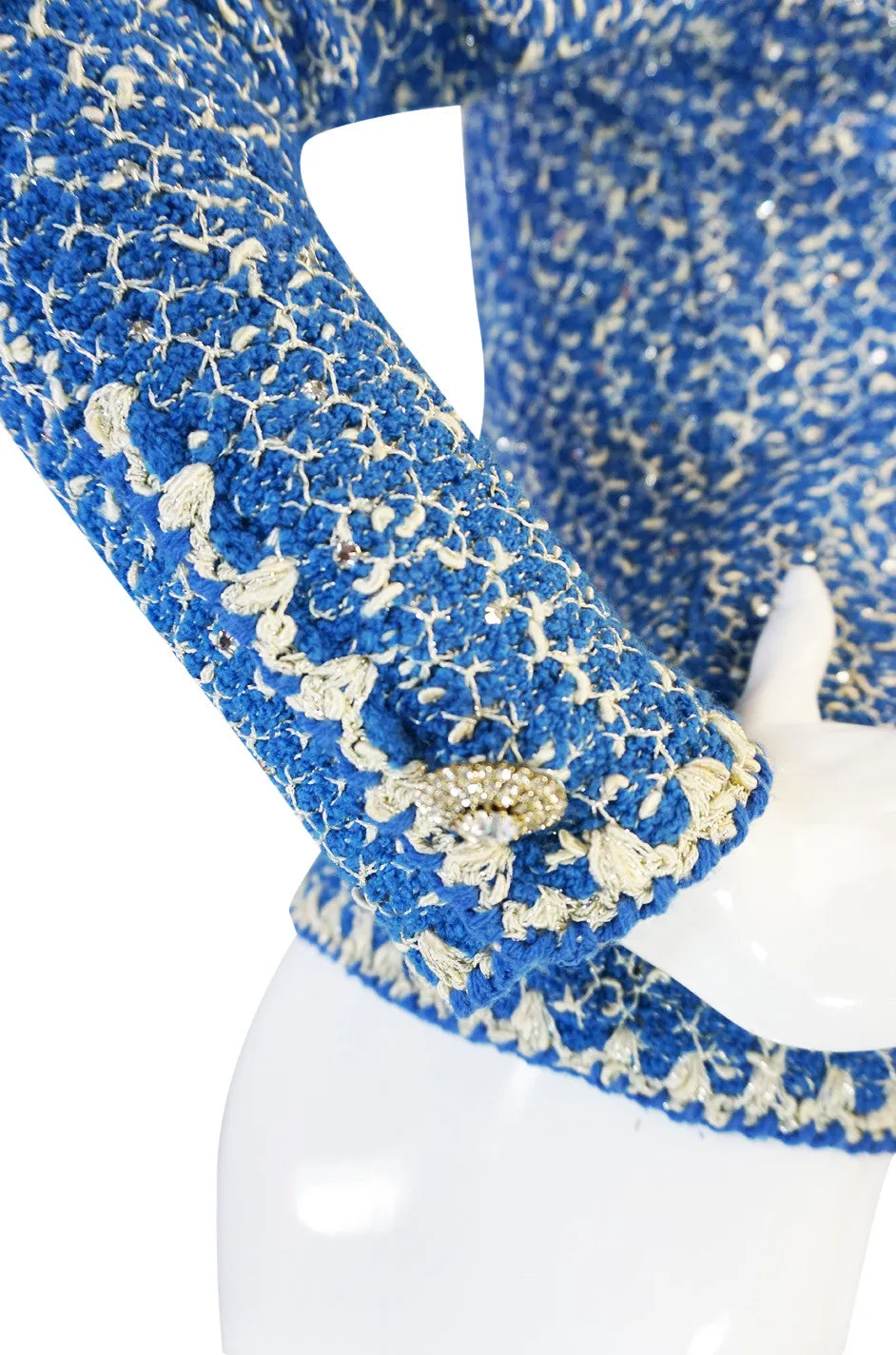 Beautiful 1960s Blue and Silver Knit Adolfo Knit Jacket