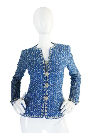 Beautiful 1960s Blue and Silver Knit Adolfo Knit Jacket