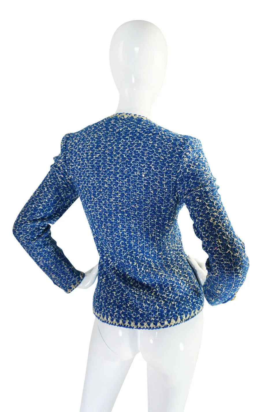 Beautiful 1960s Blue and Silver Knit Adolfo Knit Jacket