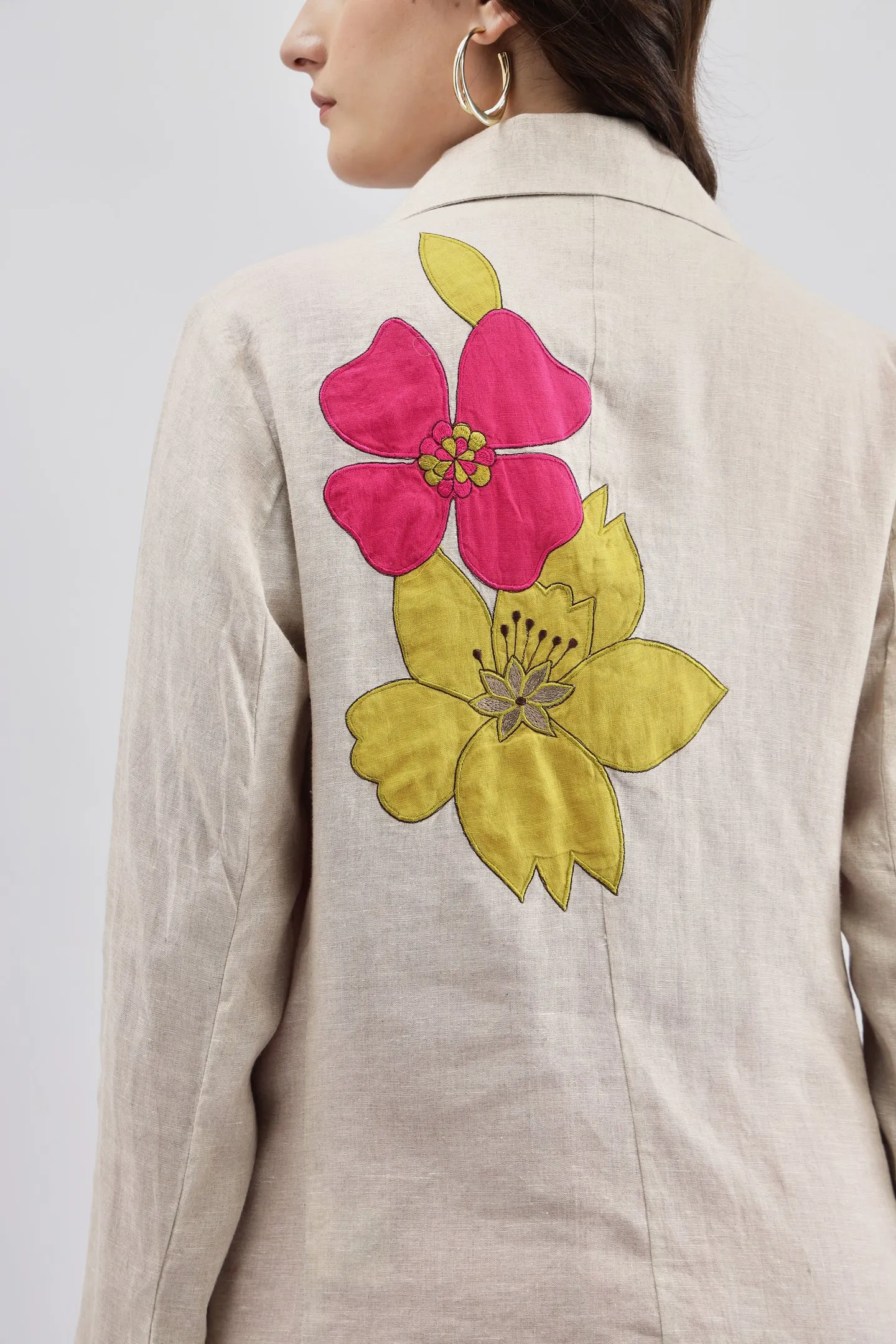 Beige Blazer With Applique Embroidery
