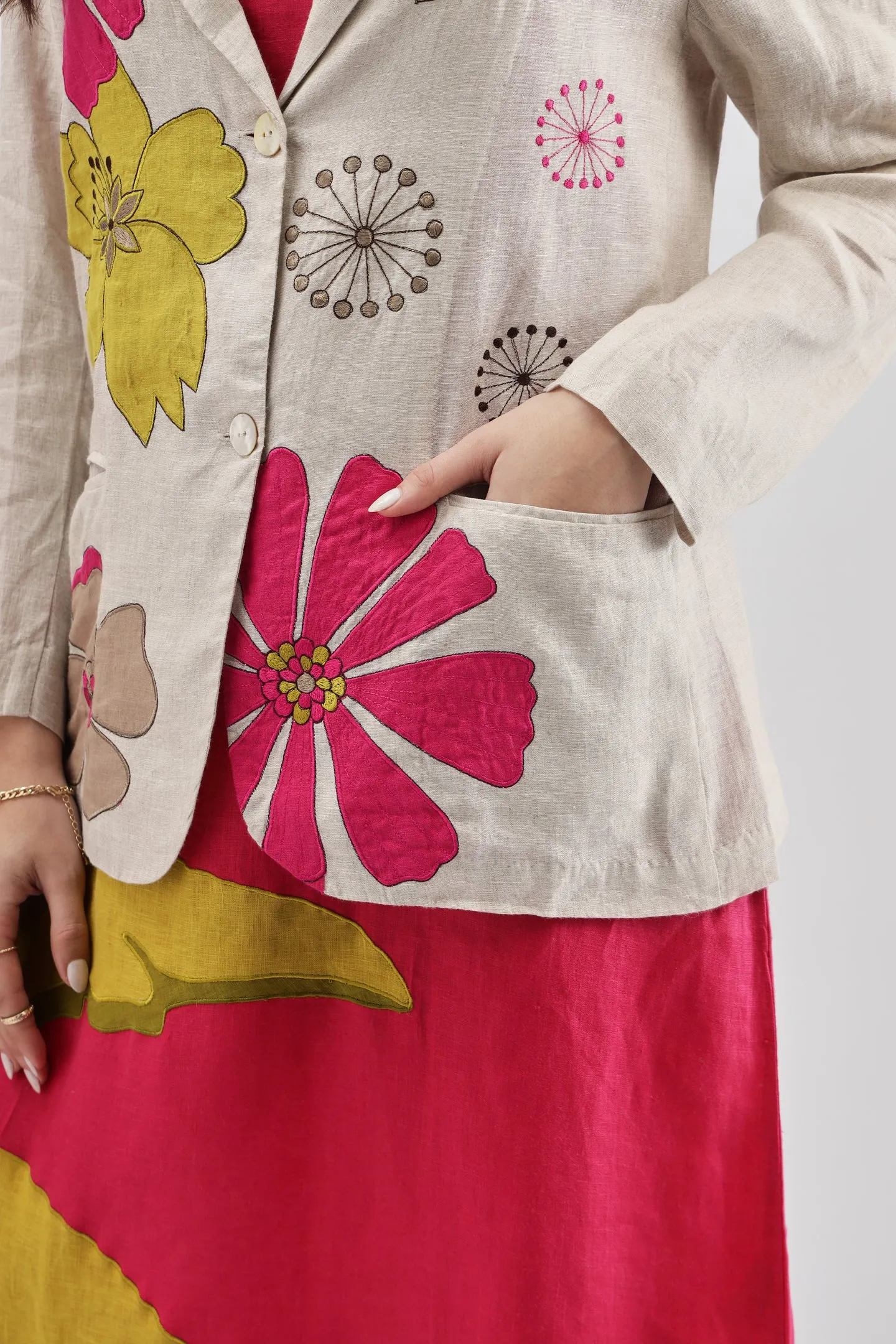 Beige Blazer With Applique Embroidery