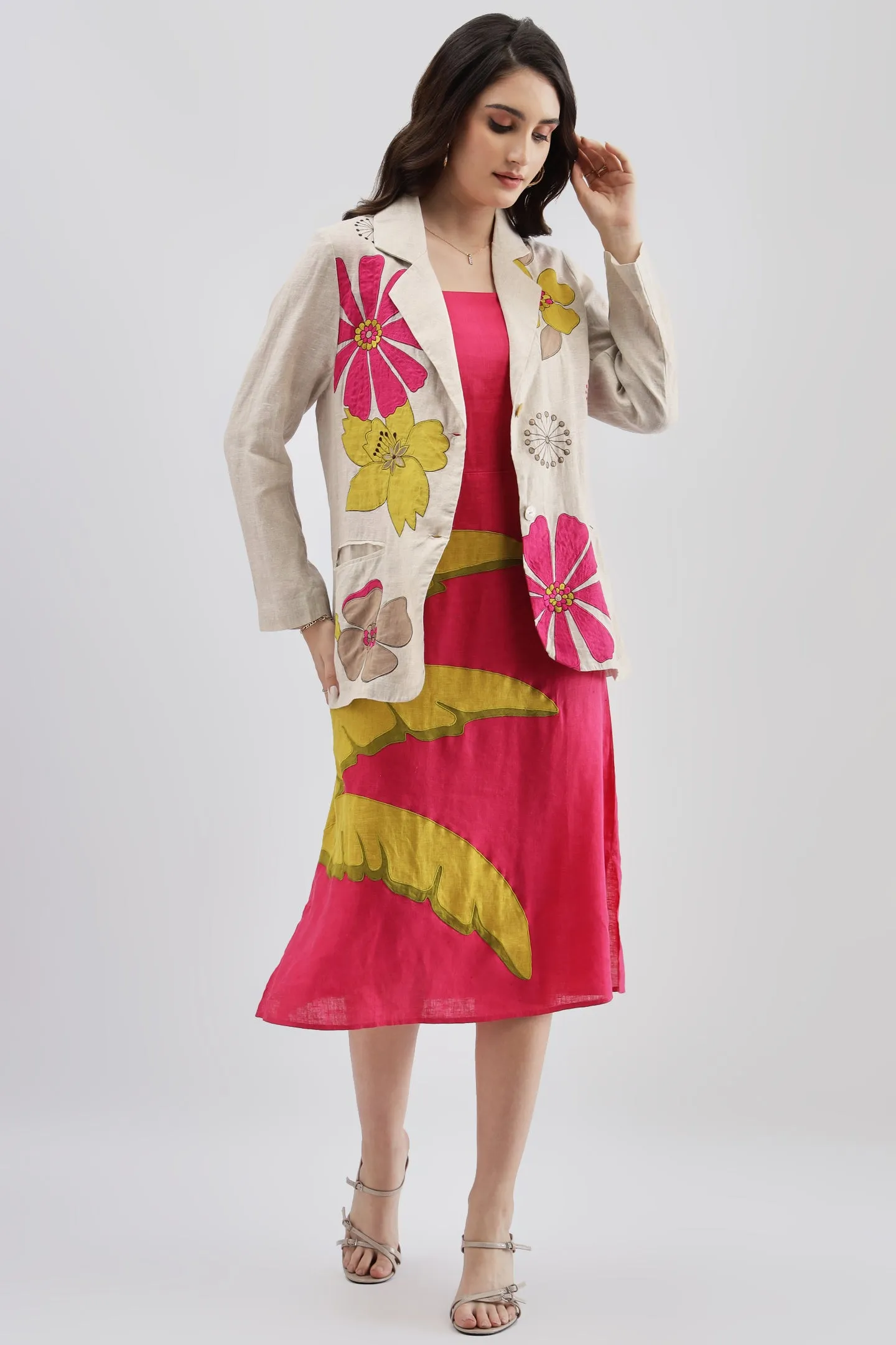Beige Blazer With Applique Embroidery