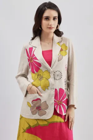 Beige Blazer With Applique Embroidery