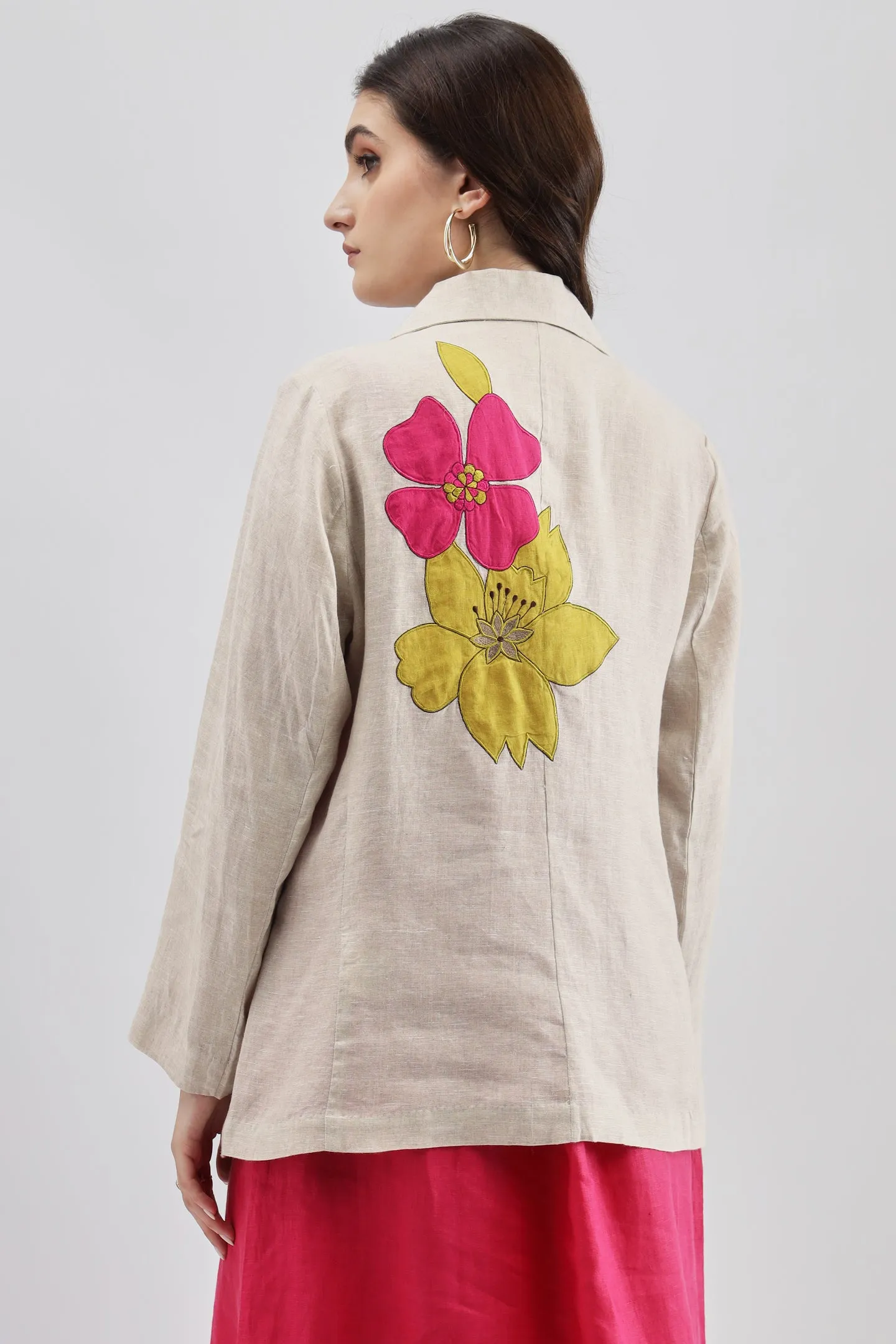 Beige Blazer With Applique Embroidery