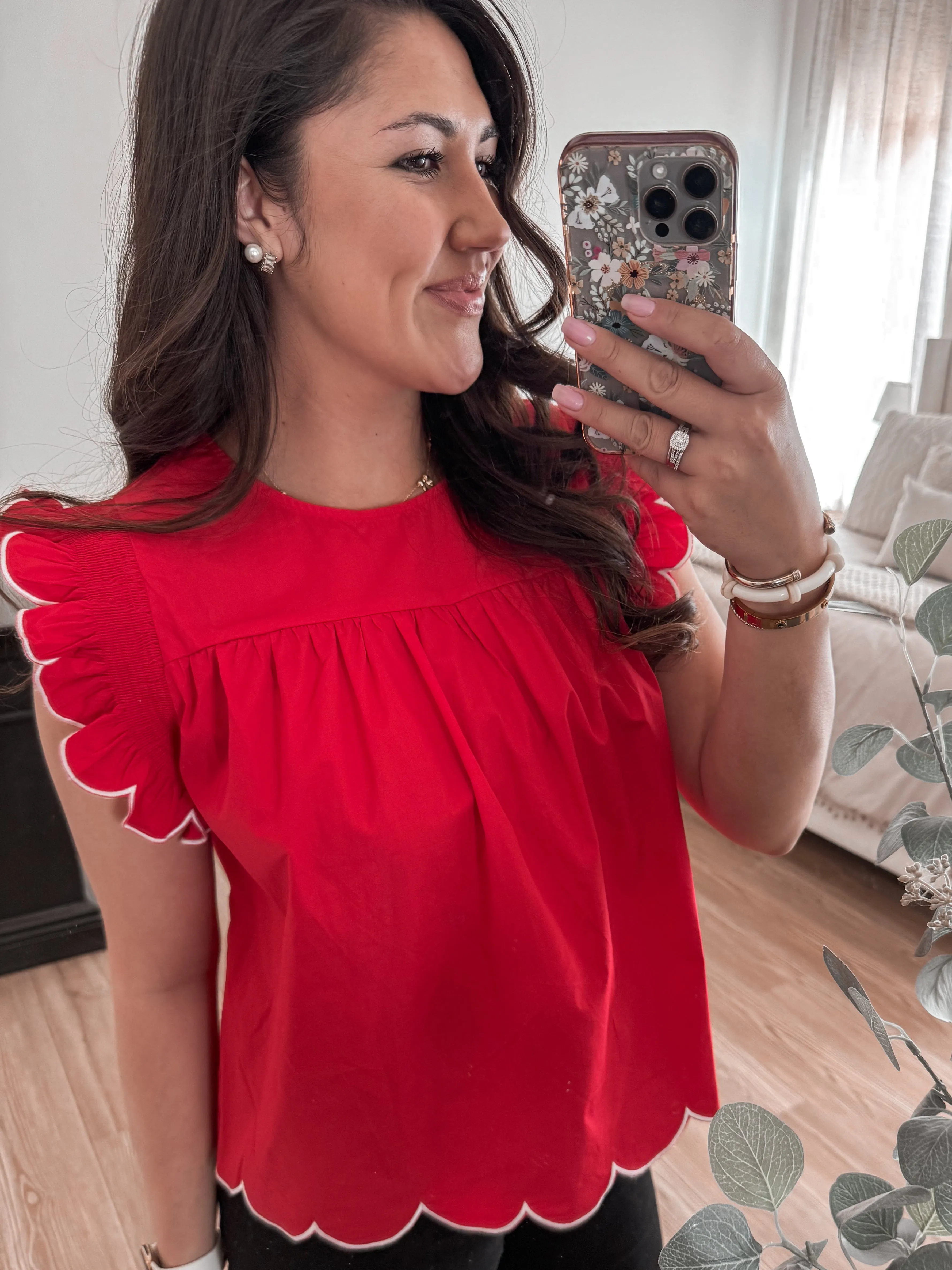Berry Red Scallop Blouse