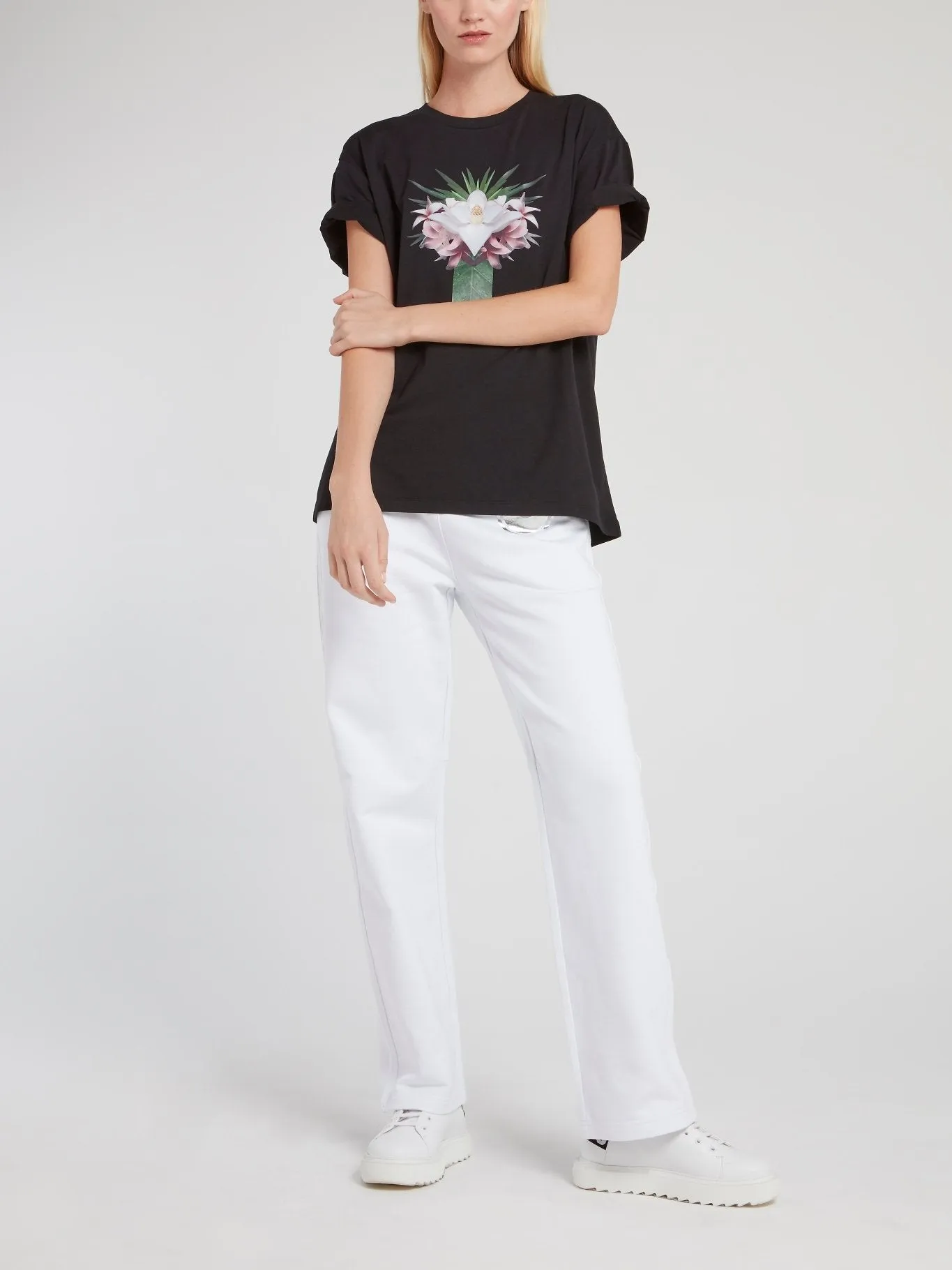 Black Bouquet Print Loose Shirt
