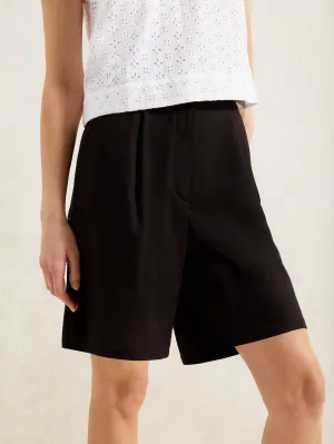 Black Linen Blend Bermuda Shorts