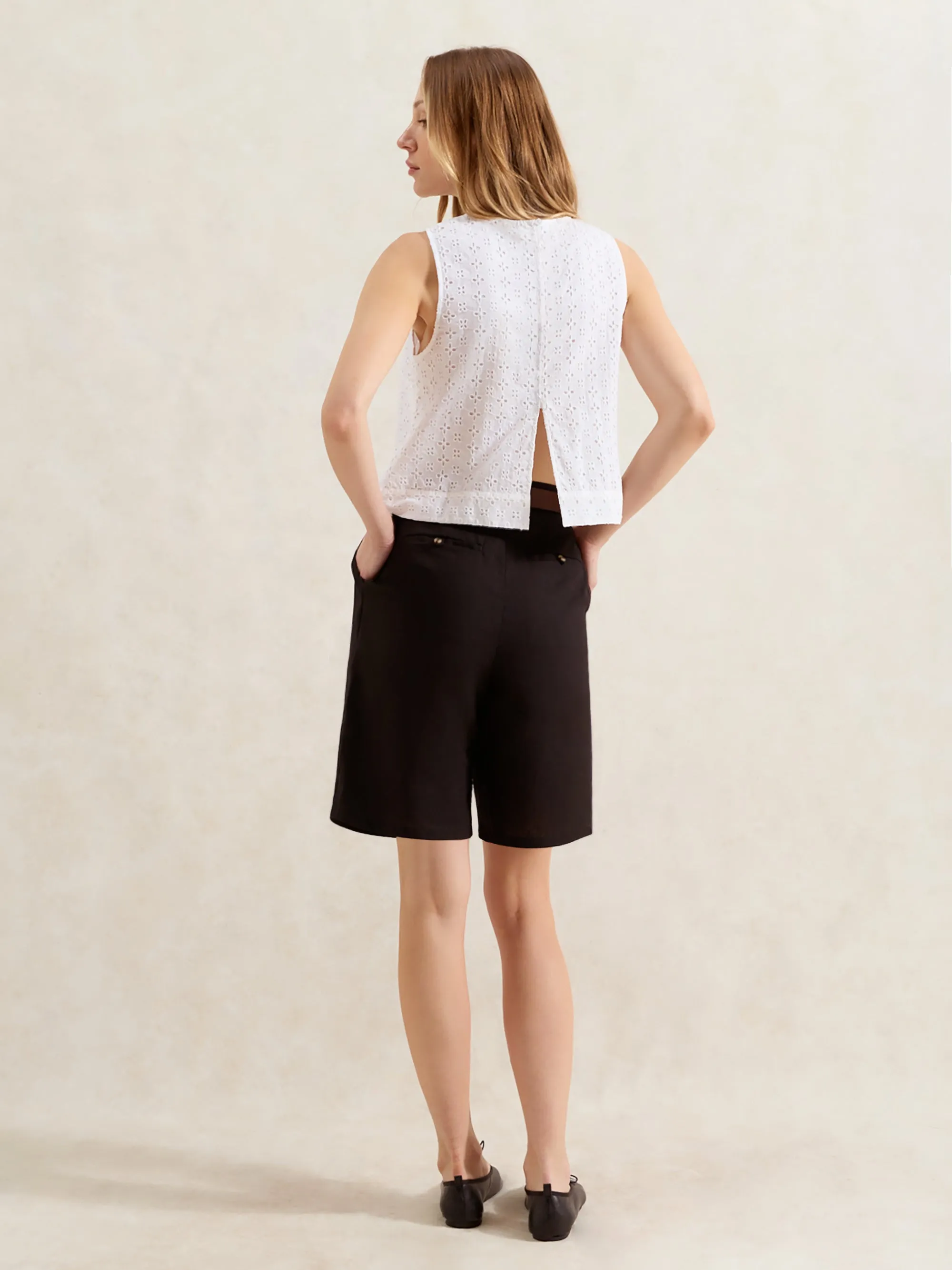 Black Linen Blend Bermuda Shorts