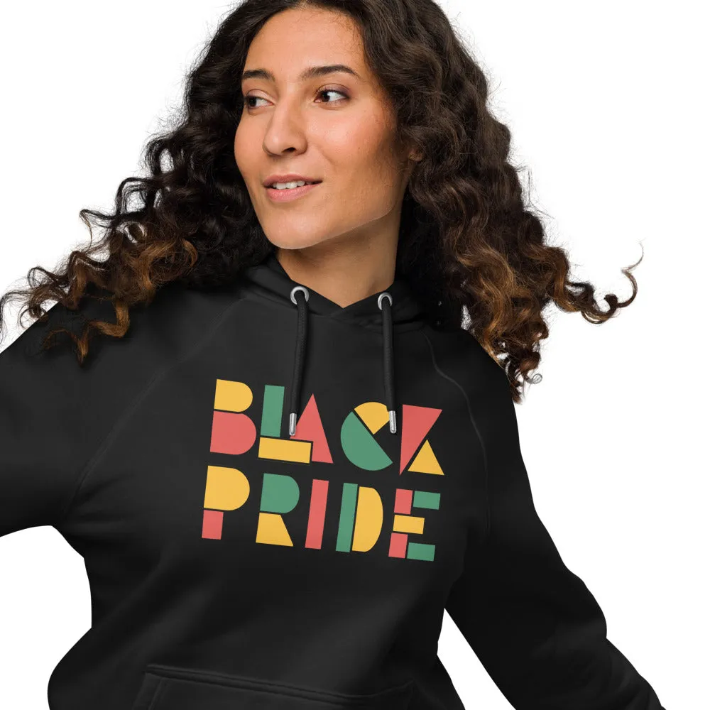 Black Pride Hoodie Red Green and Yellow Geometric Design on Black Eco Friendly Raglan Hoodie