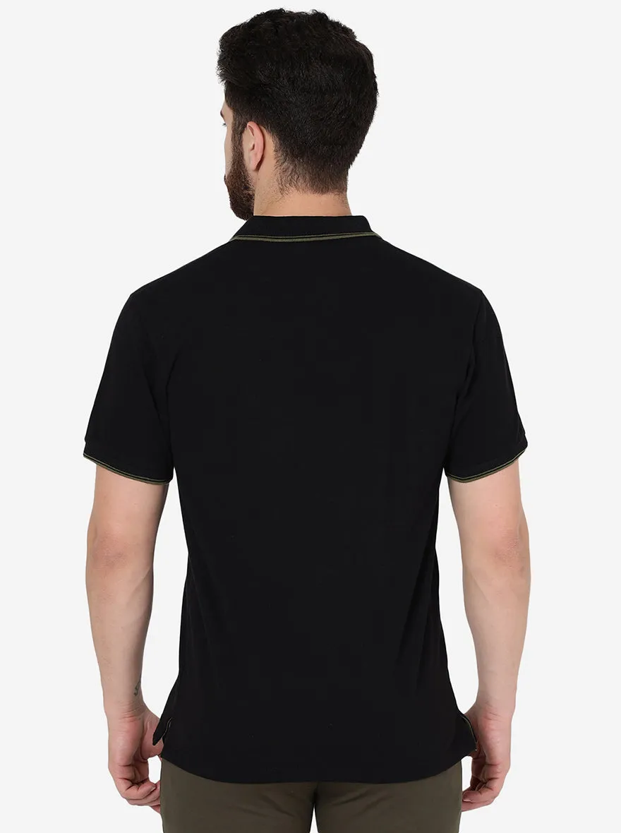 Black Solid Slim Fit Polo T-Shirt | Greenfibre