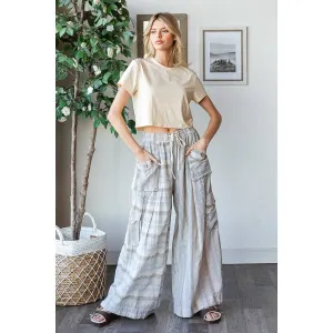 Blue Washed 3D Pocket Narrow Stripe Wide Leg Oli Hali Pants
