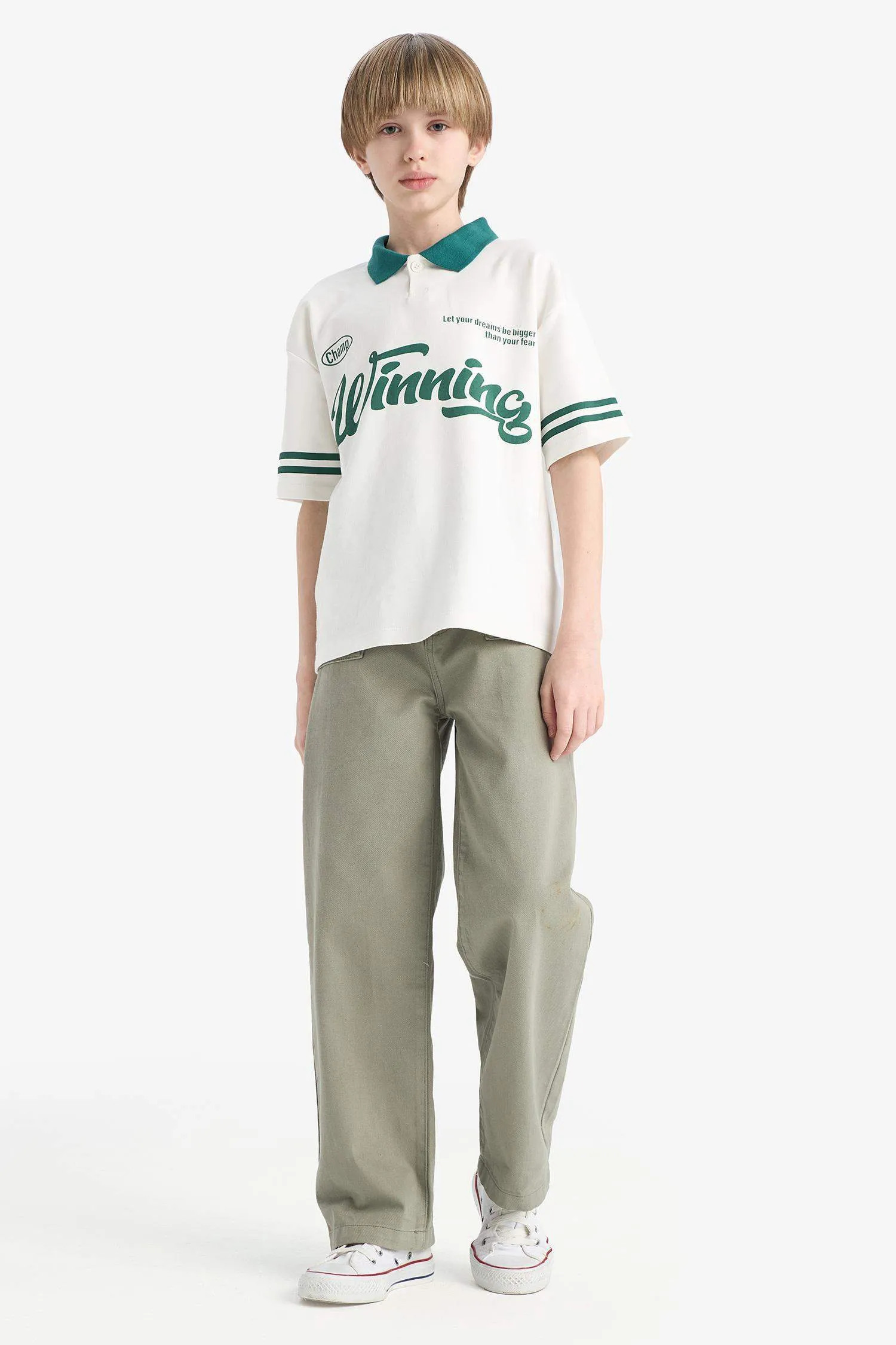 Boy Oversize Fit Polo Neck Printed Polo Shirt