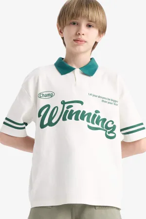 Boy Oversize Fit Polo Neck Printed Polo Shirt