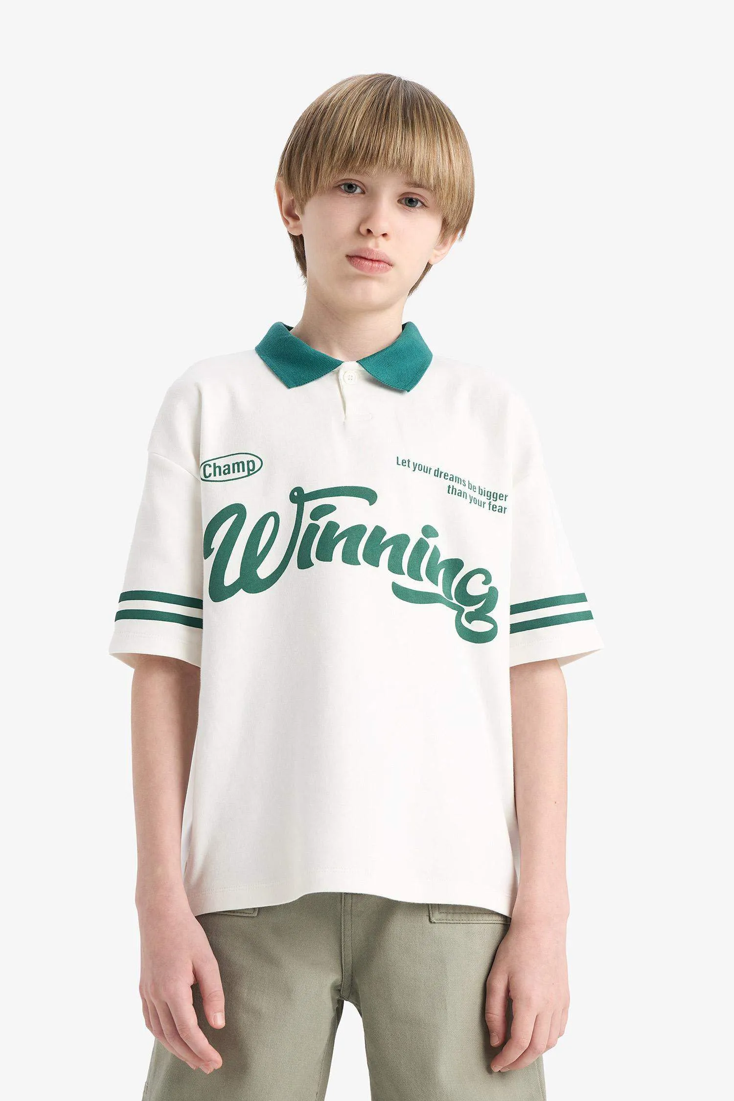 Boy Oversize Fit Polo Neck Printed Polo Shirt