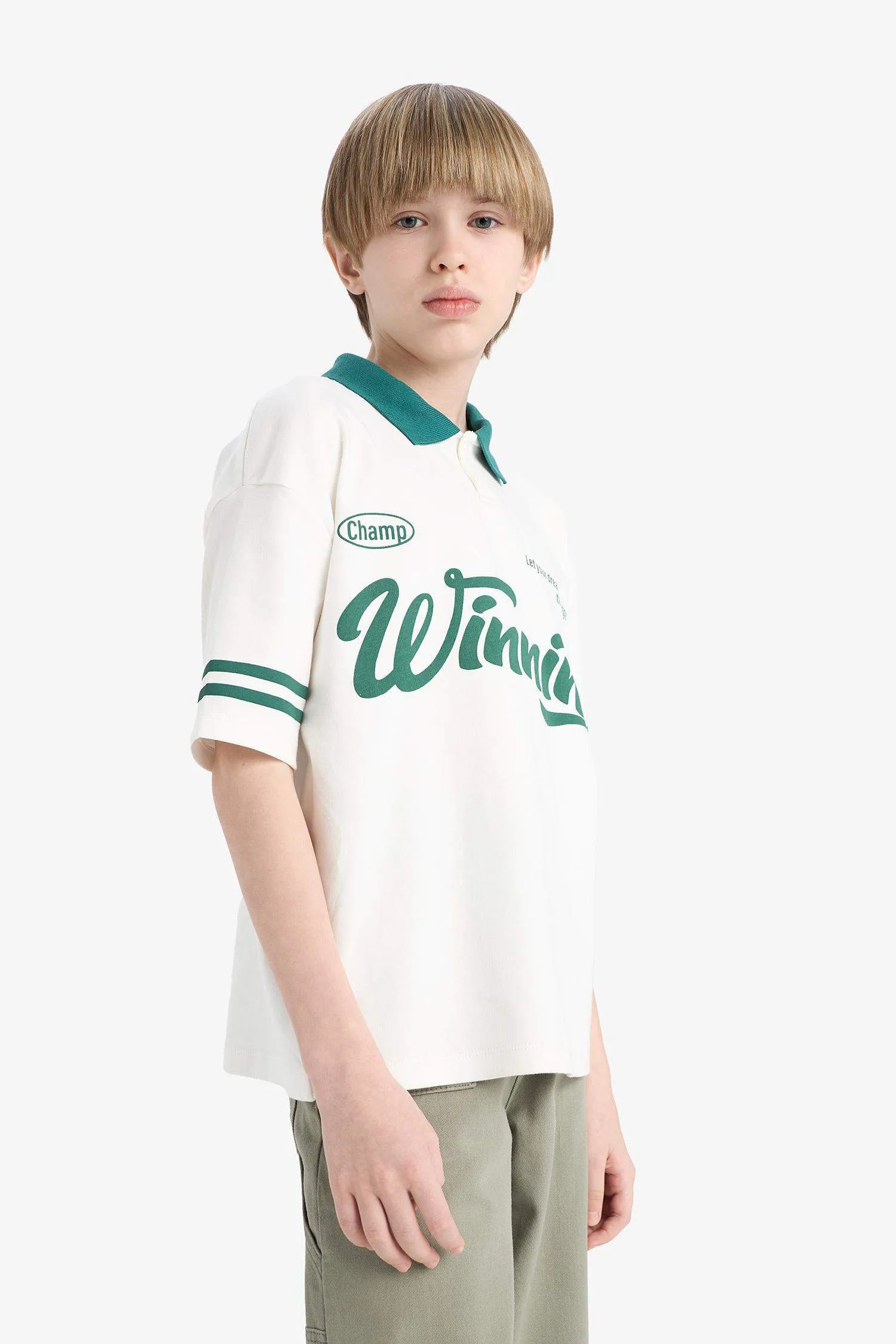 Boy Oversize Fit Polo Neck Printed Polo Shirt