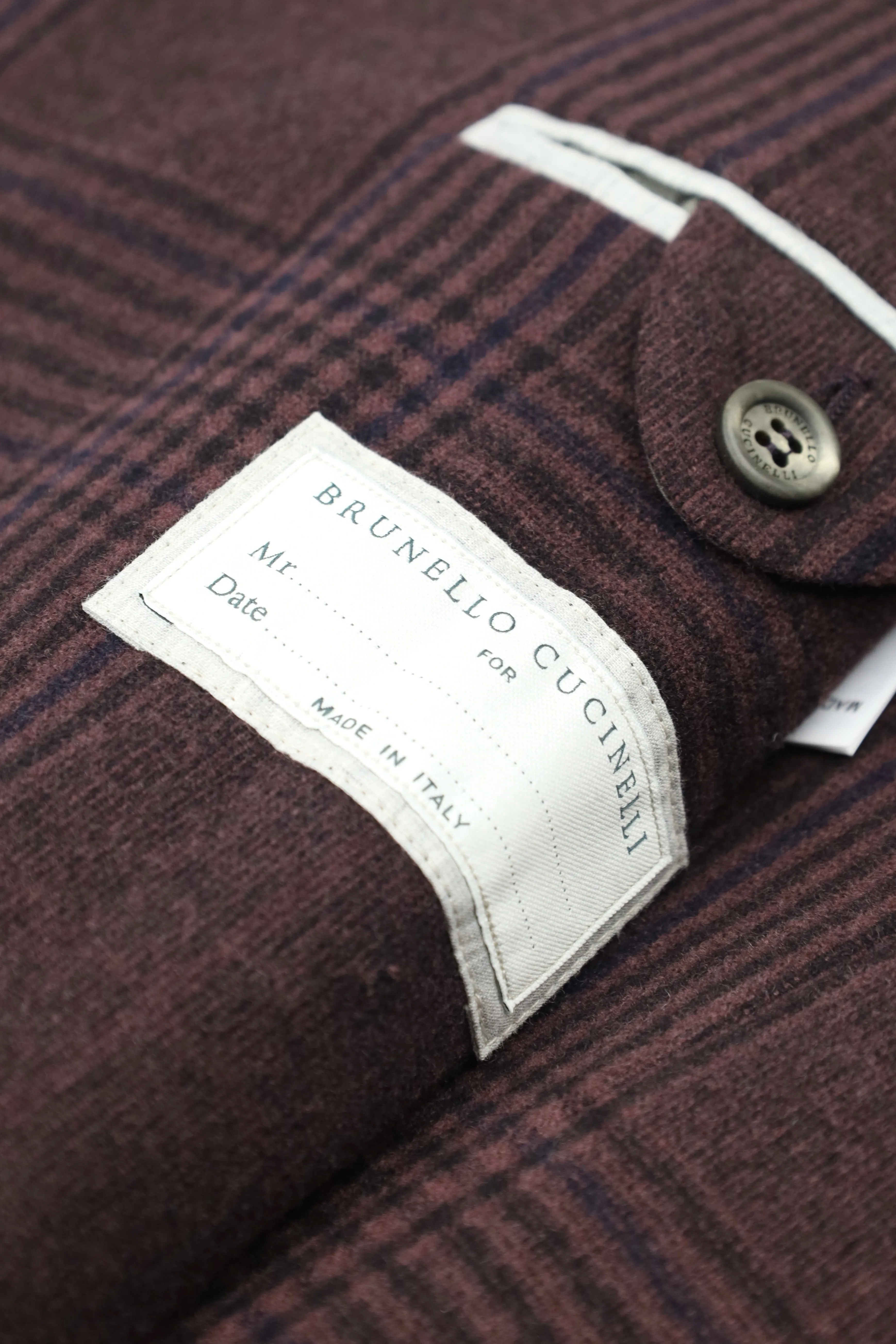 Brunello Cucinelli Castagne Brown Wool & Cashmere Glenplaid Jacket