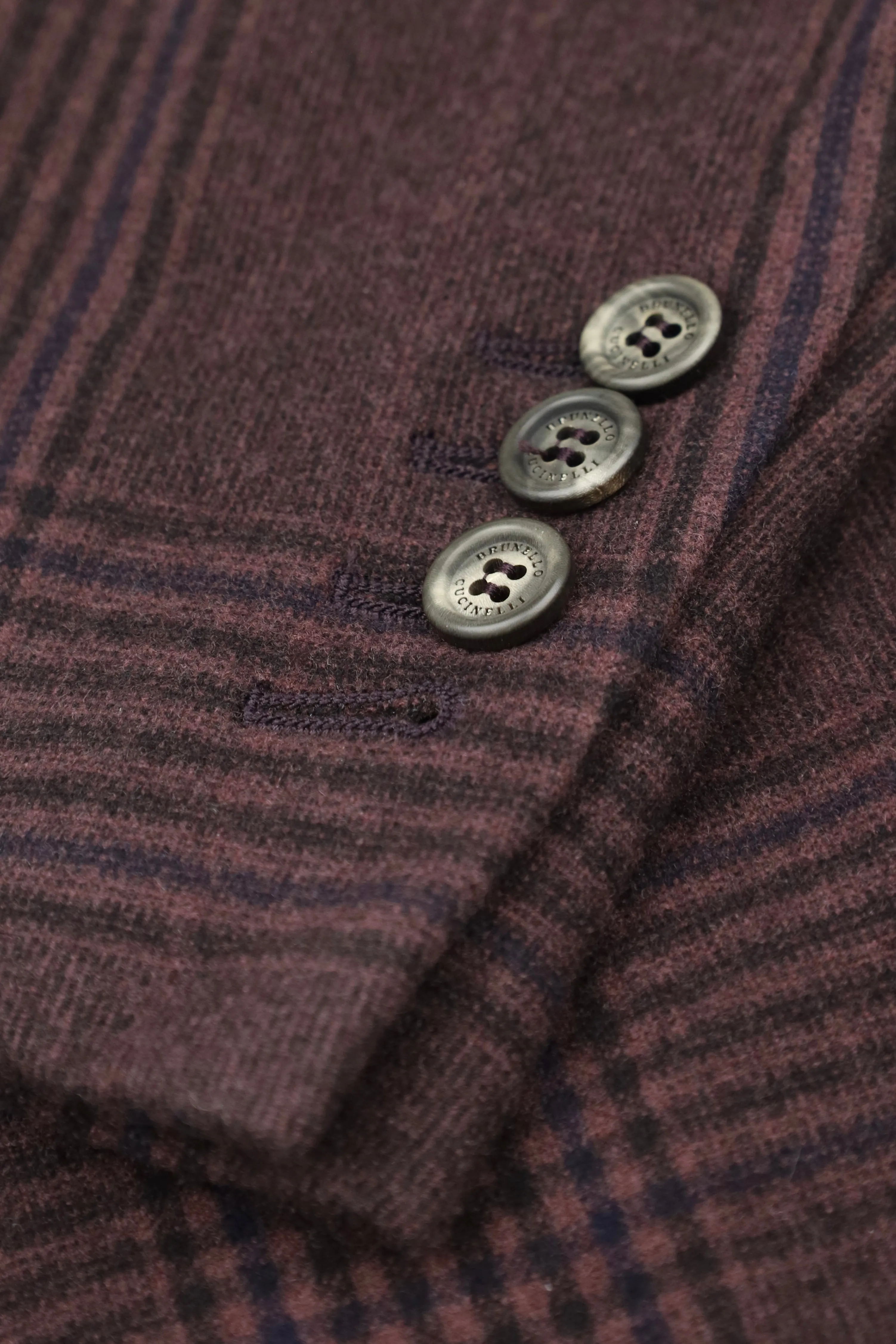 Brunello Cucinelli Castagne Brown Wool & Cashmere Glenplaid Jacket