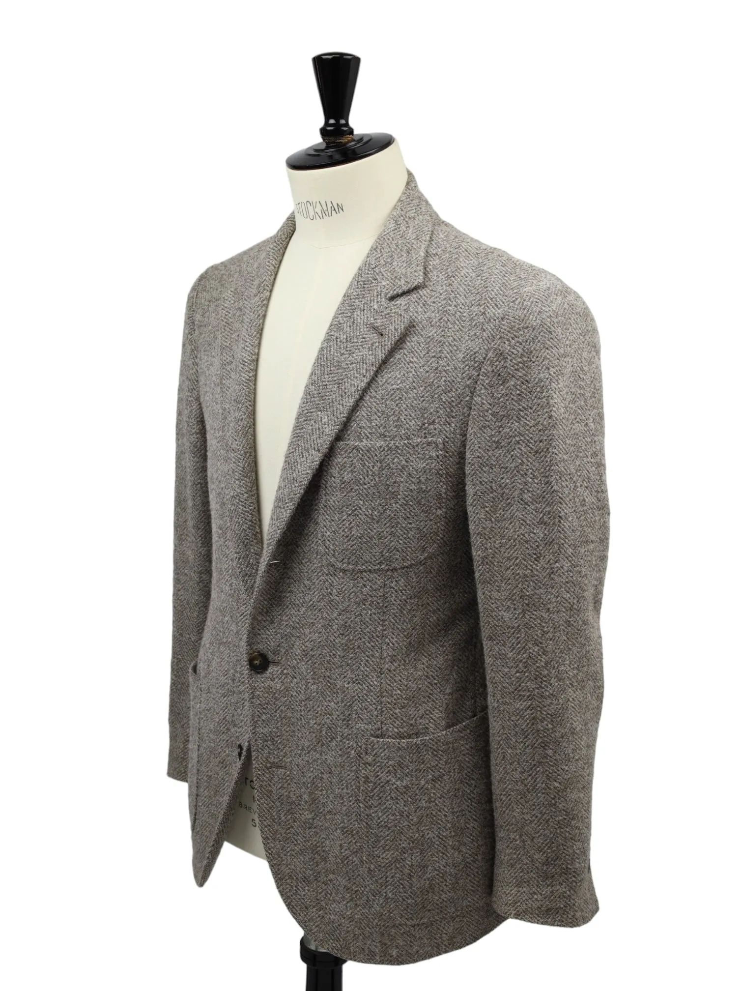 Brunello Cucinelli Taupe Wool, Alpaca & Cashmere Herringbone Jacket