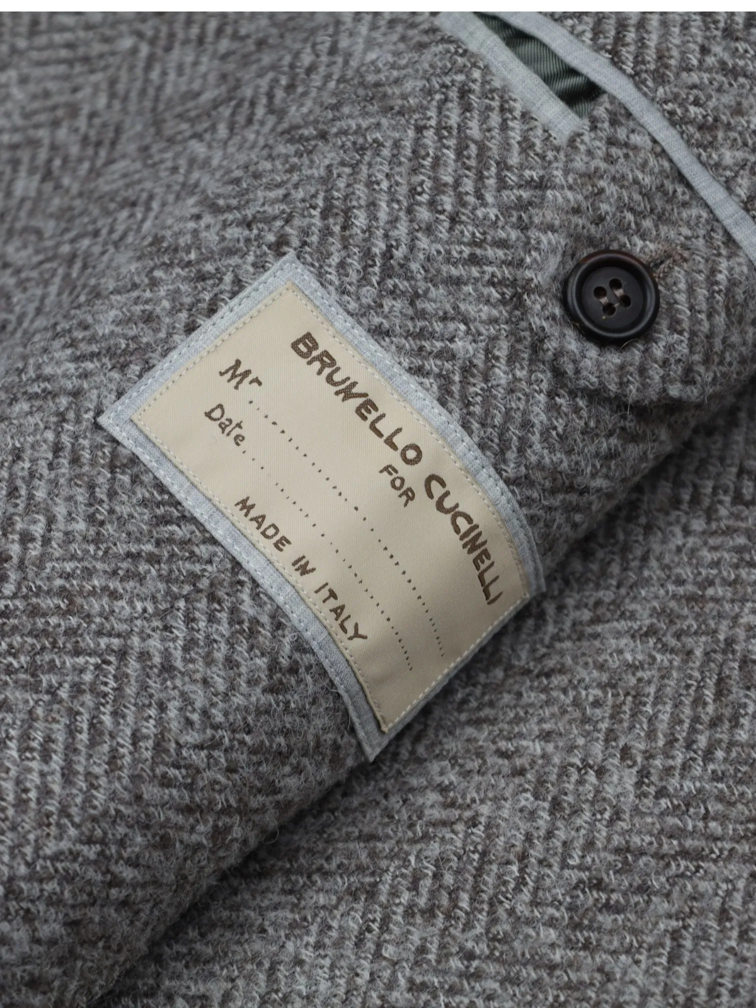 Brunello Cucinelli Taupe Wool, Alpaca & Cashmere Herringbone Jacket