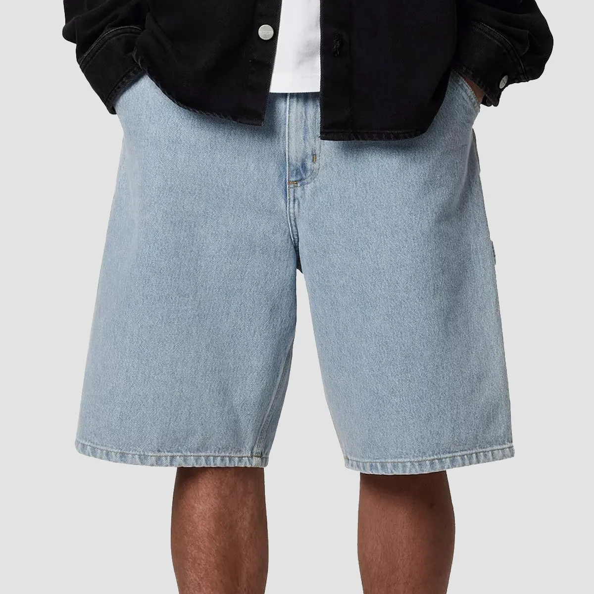 Carhartt WIP Single Knee Denim Shorts Blue Heavy Stone Bleached