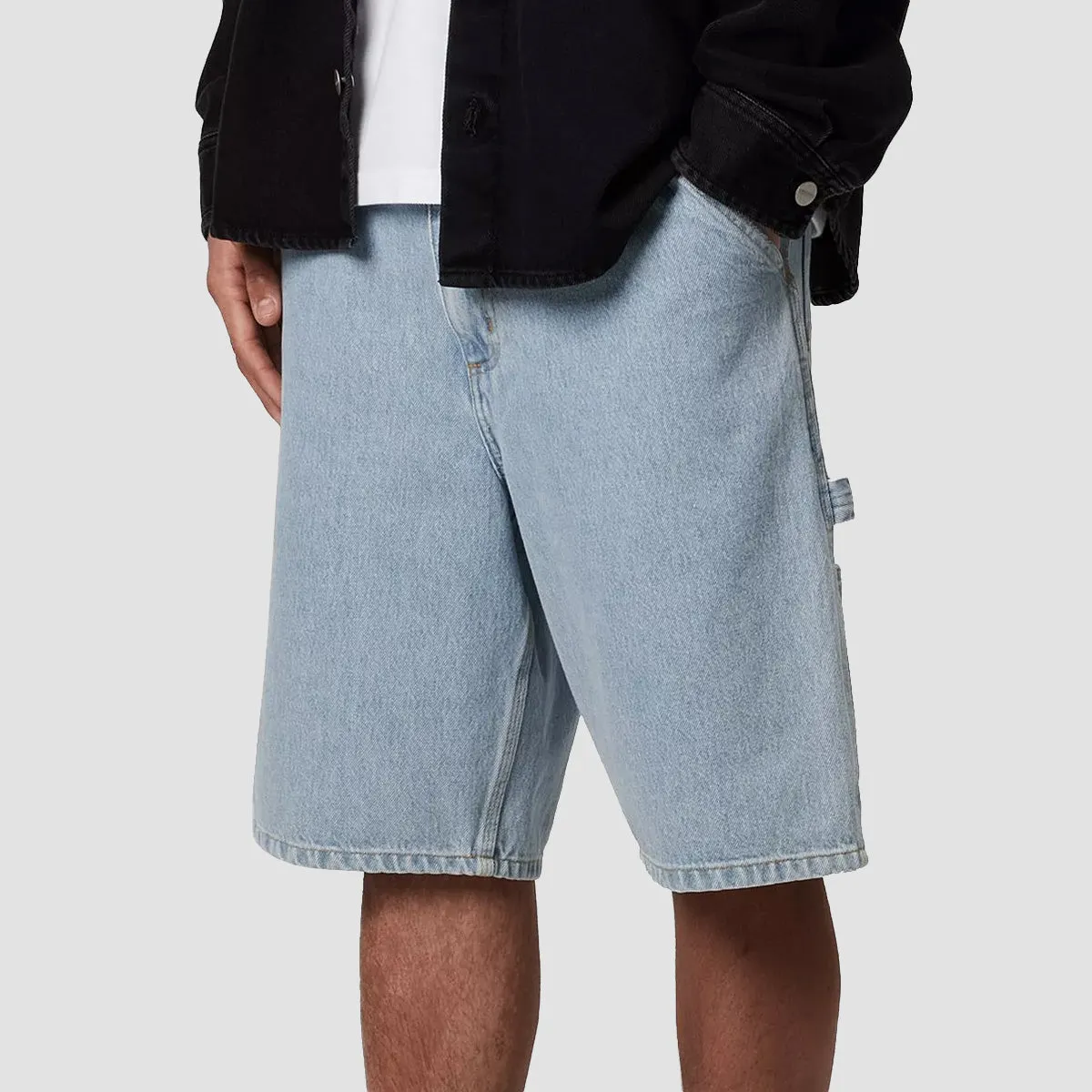 Carhartt WIP Single Knee Denim Shorts Blue Heavy Stone Bleached