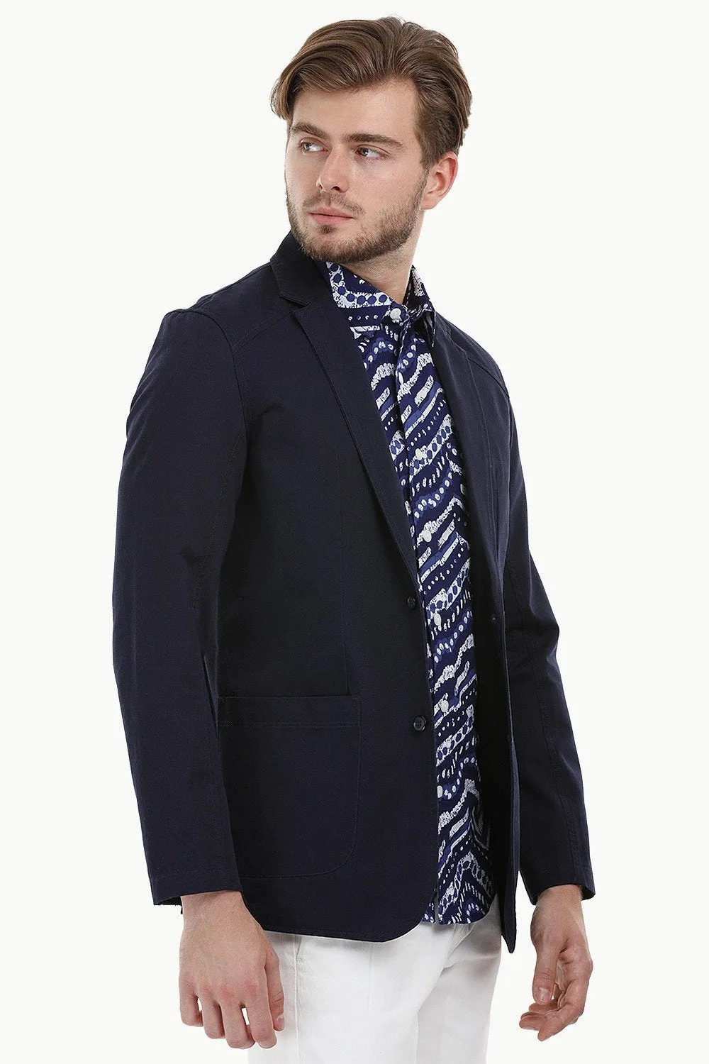 Casual Navy Notched Blazer