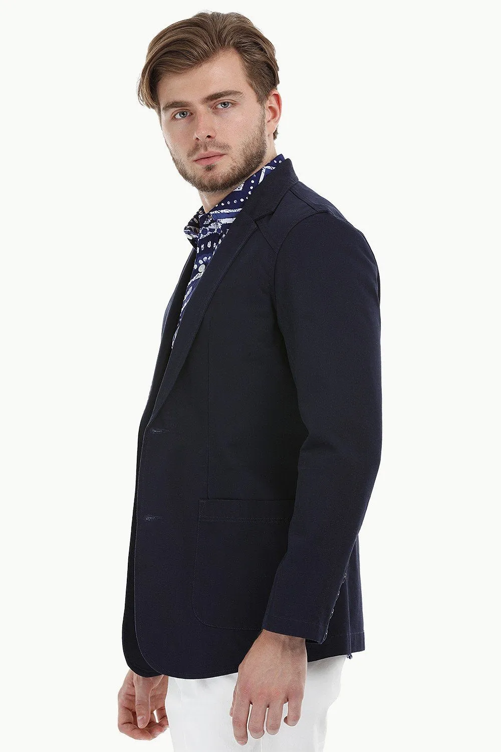 Casual Navy Notched Blazer
