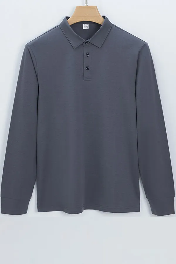 Casual non-iron t-shirt men's long-sleeved shirt collar polo shirt