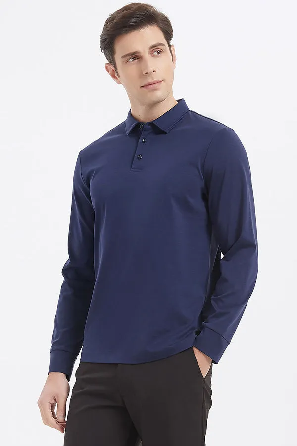Casual non-iron t-shirt men's long-sleeved shirt collar polo shirt