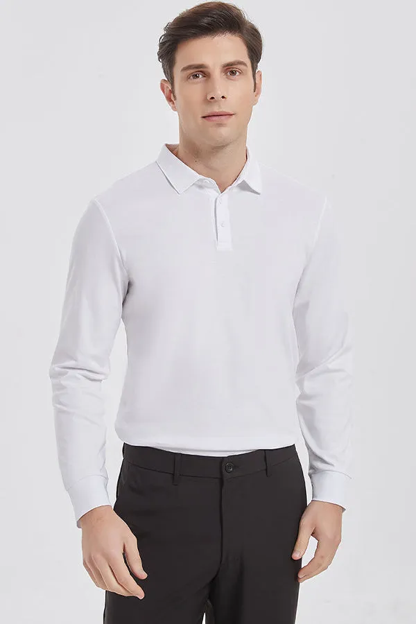 Casual non-iron t-shirt men's long-sleeved shirt collar polo shirt