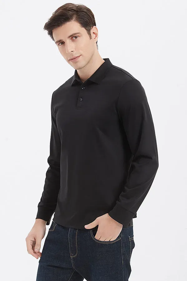 Casual non-iron t-shirt men's long-sleeved shirt collar polo shirt