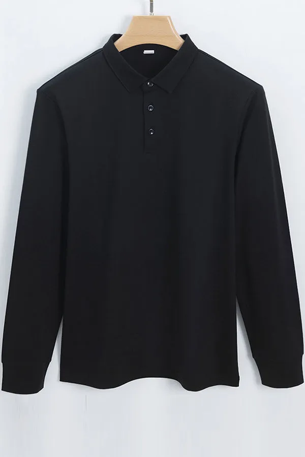 Casual non-iron t-shirt men's long-sleeved shirt collar polo shirt